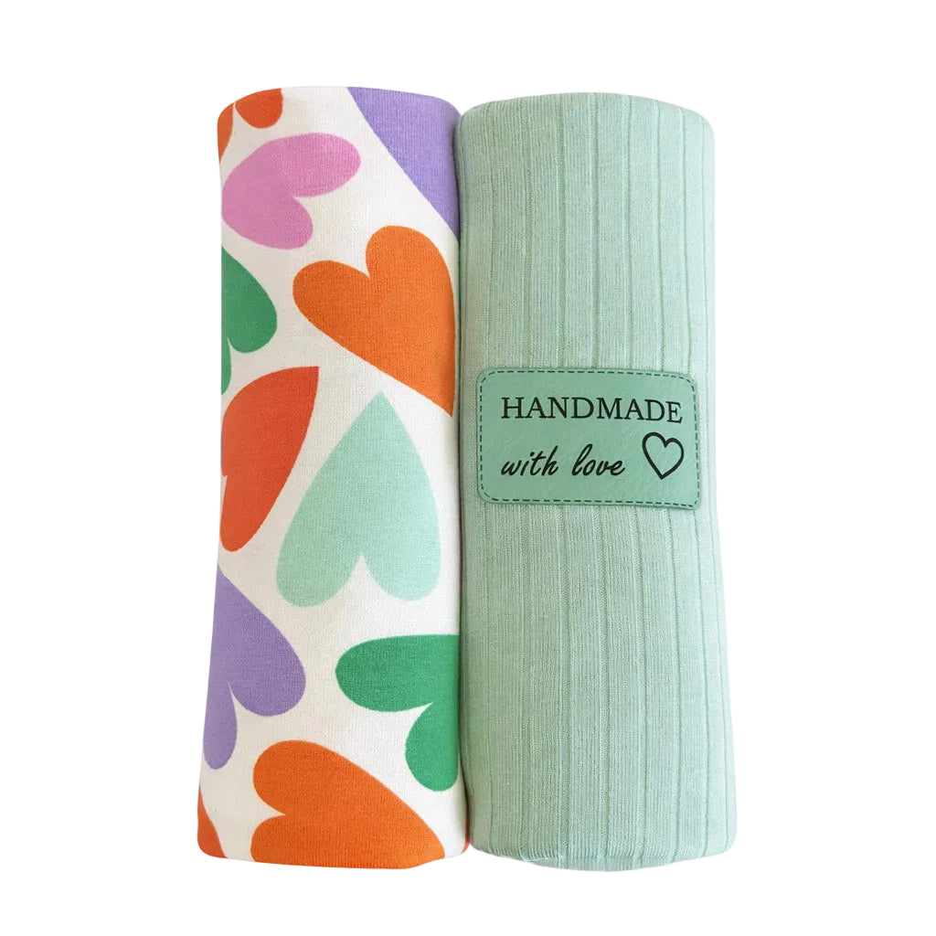 Jersey Stoffpaket + Label - bunte Herzen