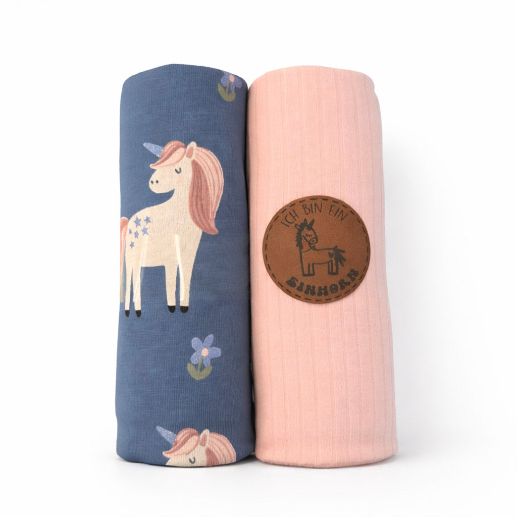Jersey Stoffpaket + Label - Glitzer Einhörner