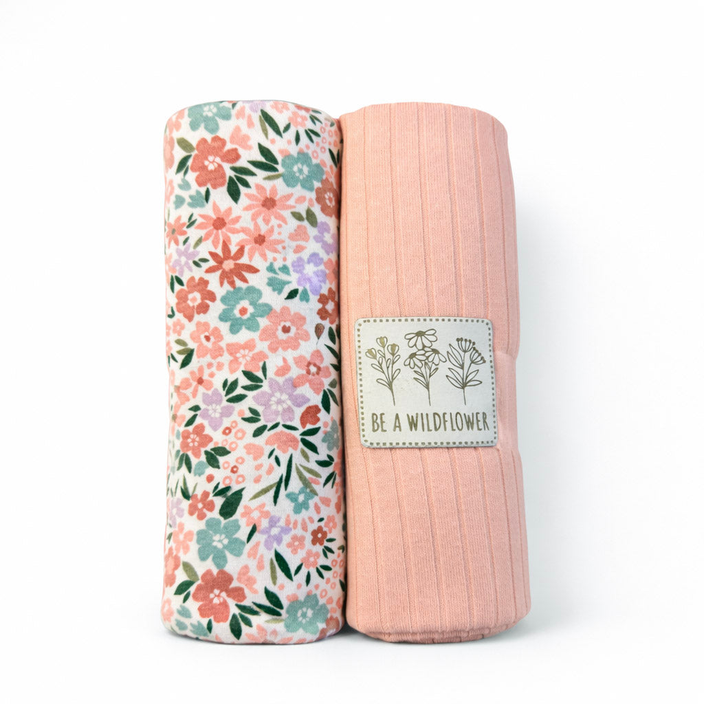 Jersey Stoffpaket + Label - bunte Blumen