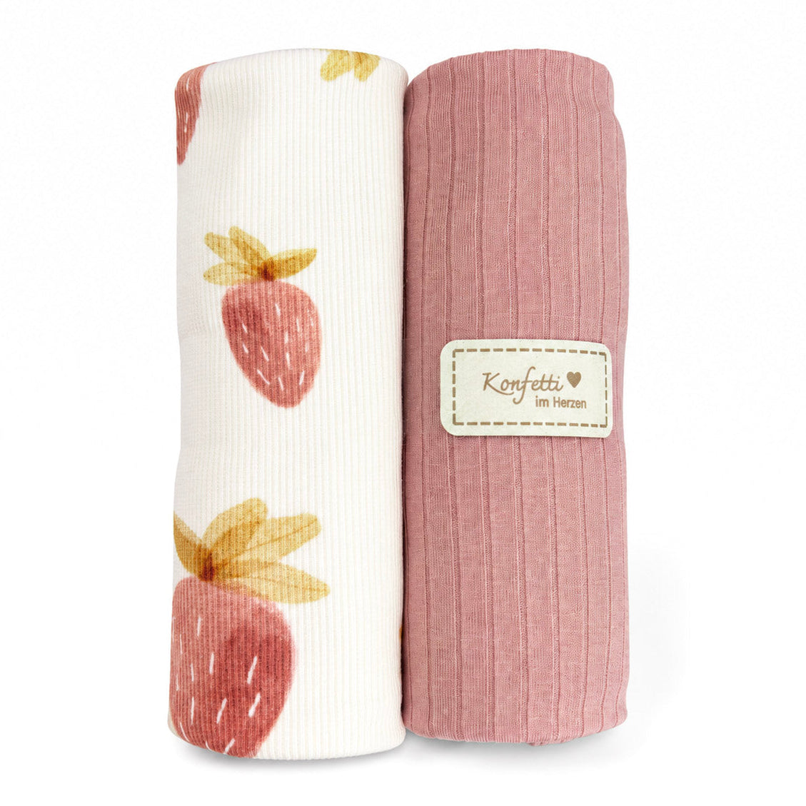 Jersey Stoffpaket + Label - Erdbeeren - wollweiß - helles mauve