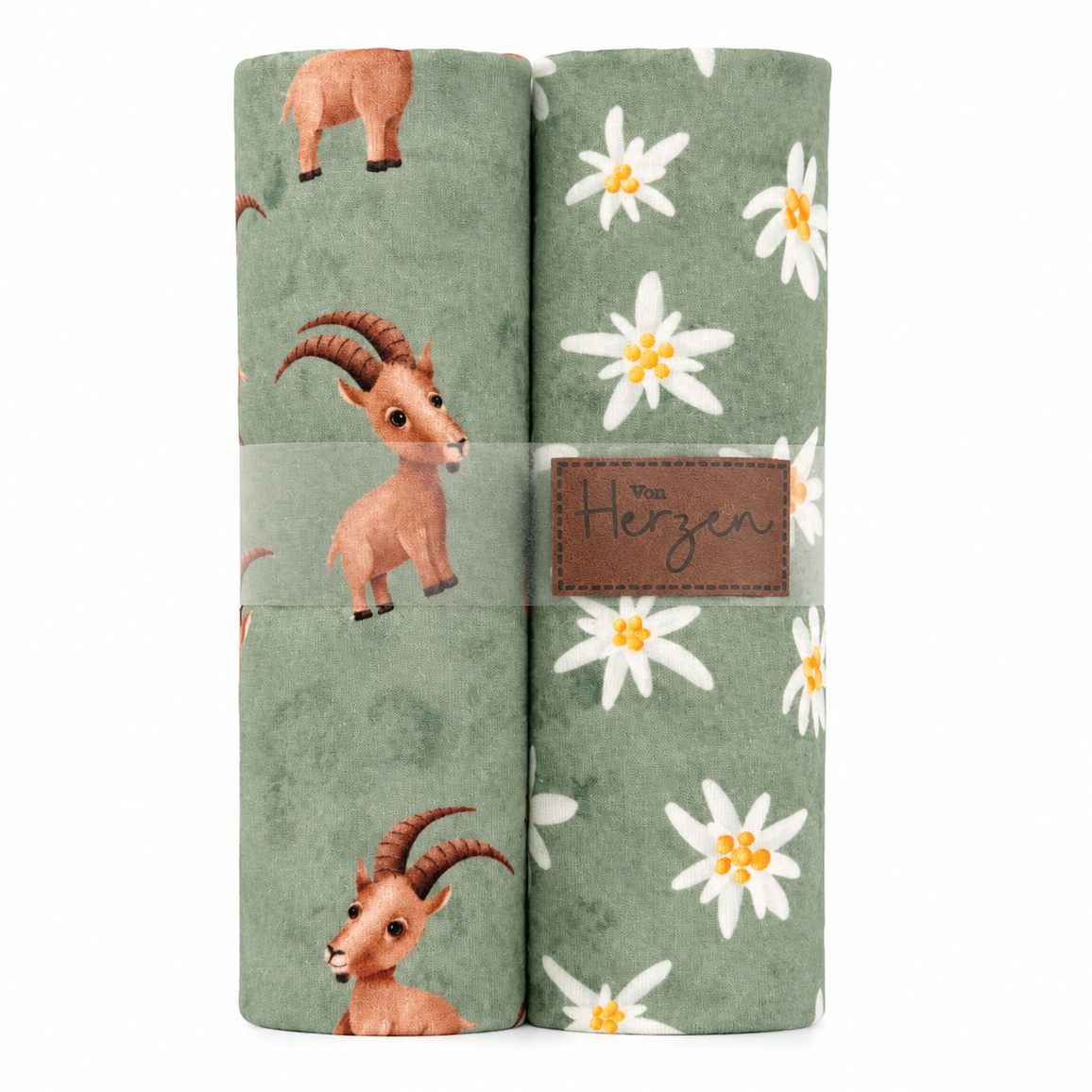 Jersey Stoffpaket + Label - Bergziegen - hellgrün