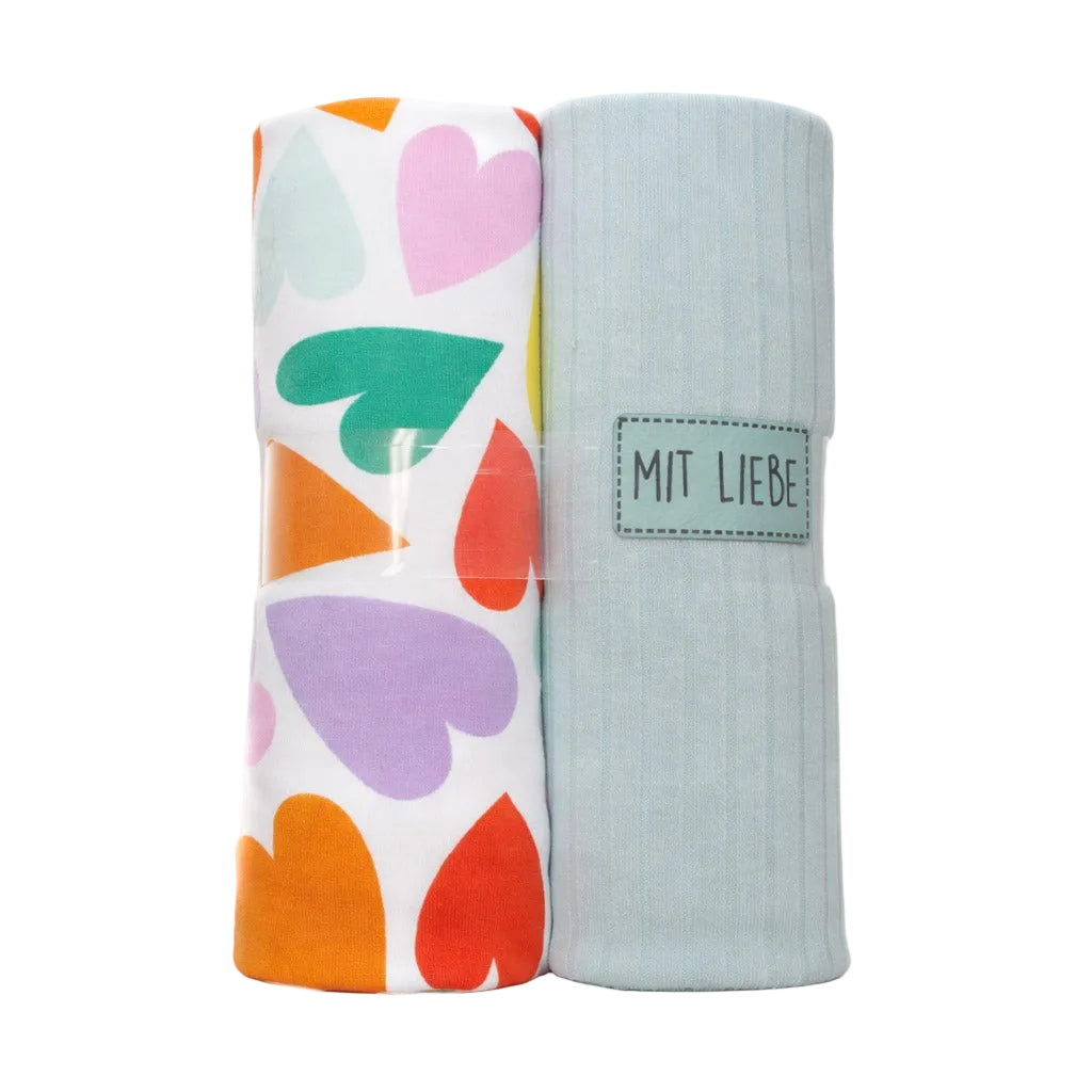 Jersey Stoffpaket + Label - bunte Herzen