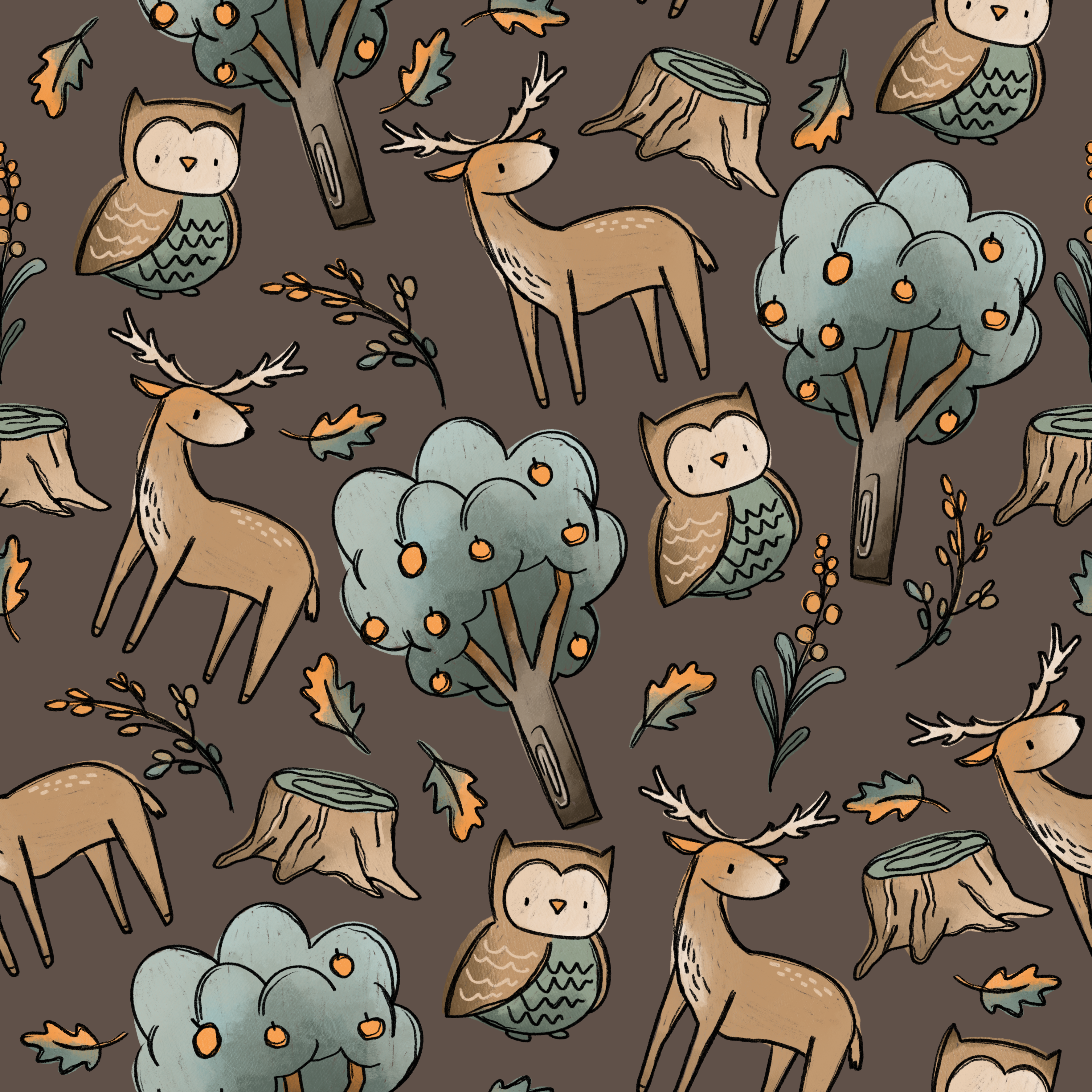 Eigenproduktion Ripp-Jersey WaldZeit Katzengold-Design - braun