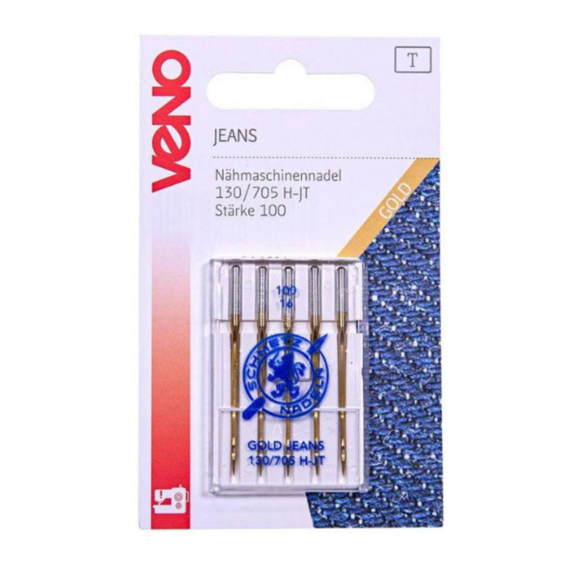 VENO Schmetz Nähmaschinennadel Jeans 130/705 Stärke 100 - 5 Stück - gold