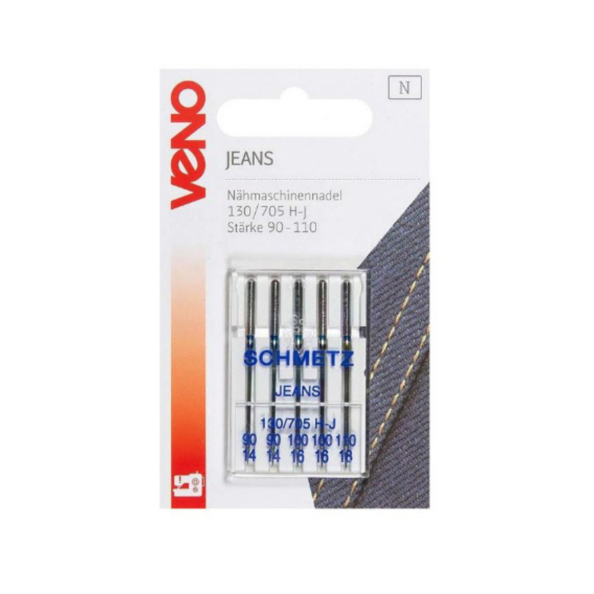 VENO Schmetz Nähmaschinennadel Jeans 130/705 Stärke 90-110 - 5 Stück