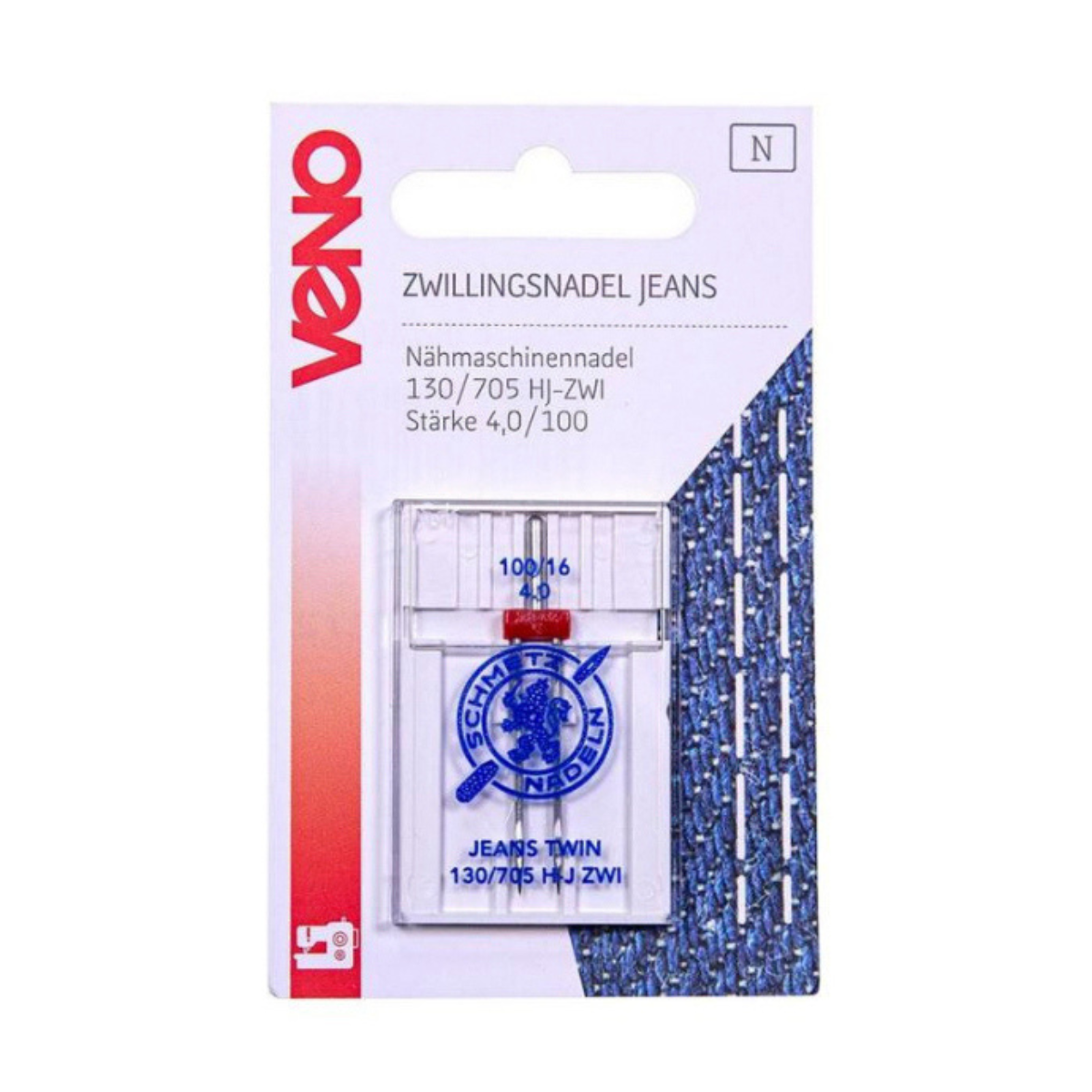 VENO Schmetz Zwillings-Nähmaschinennadel Jeans 130/705 Stärke 4,0/100 - 1 Stück