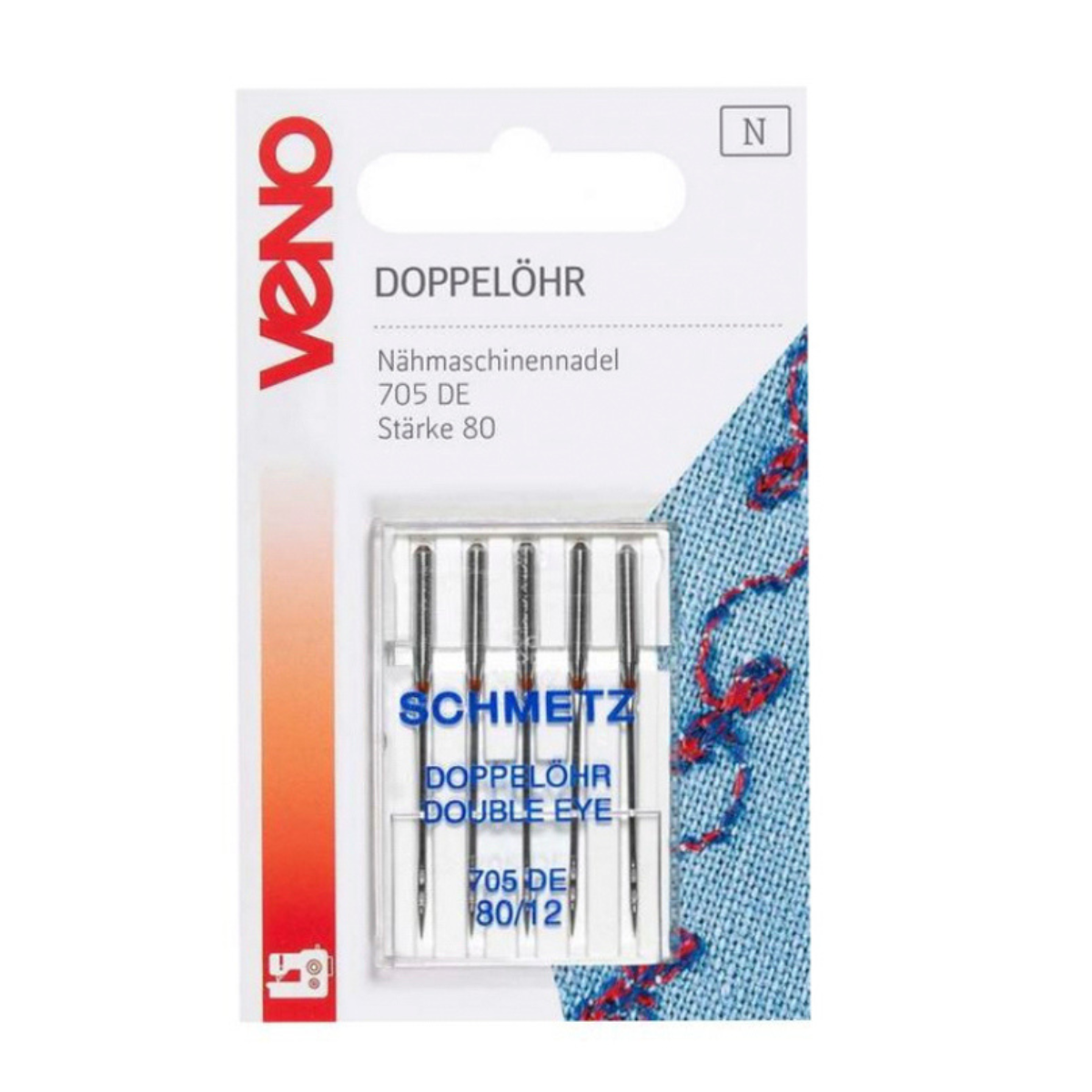 VENO Schmetz Nähmaschinennadel Doppelöhr 705 DE Stärke 80 - 5 Stück