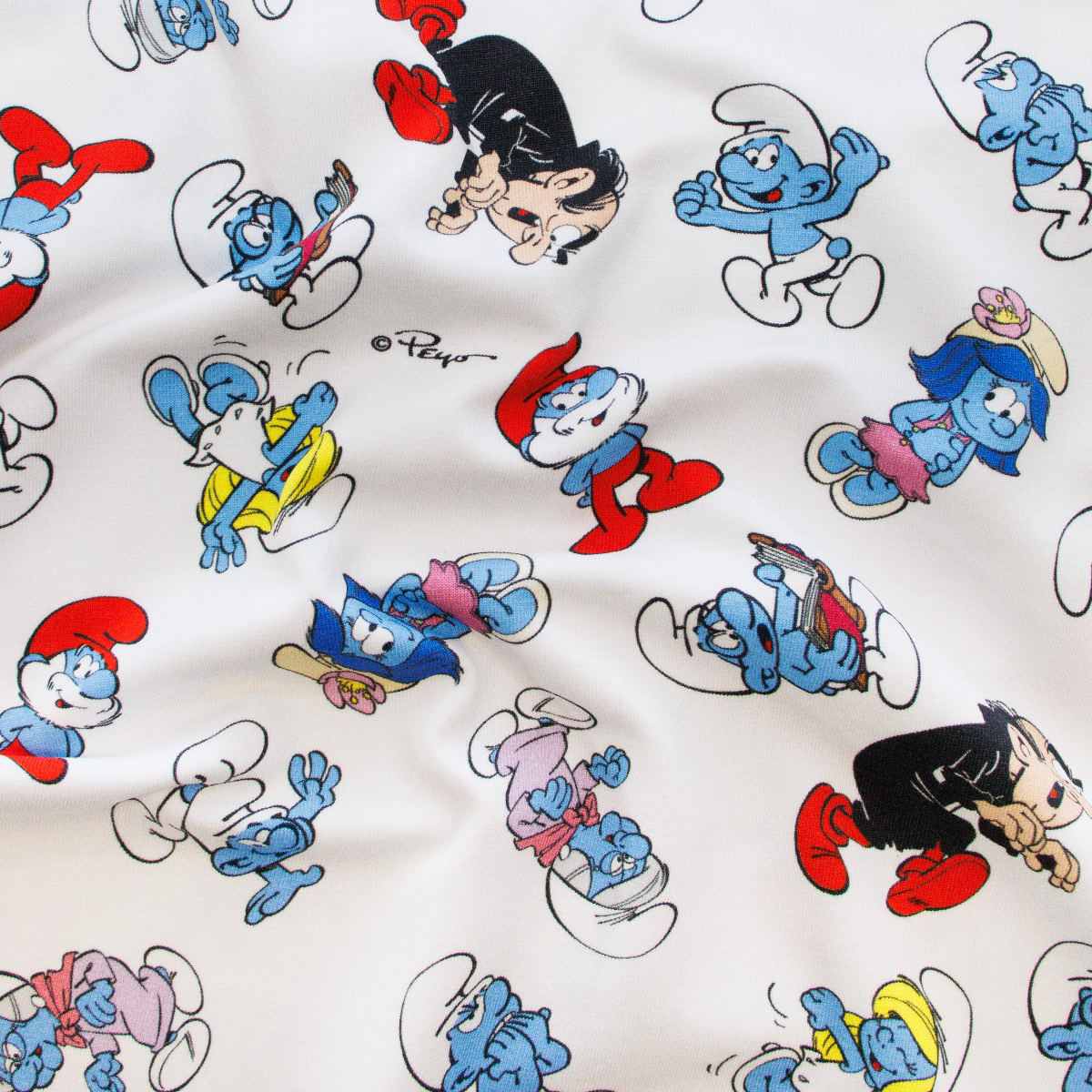 Jersey Digitaldruck - die Schlümpfe - weiß