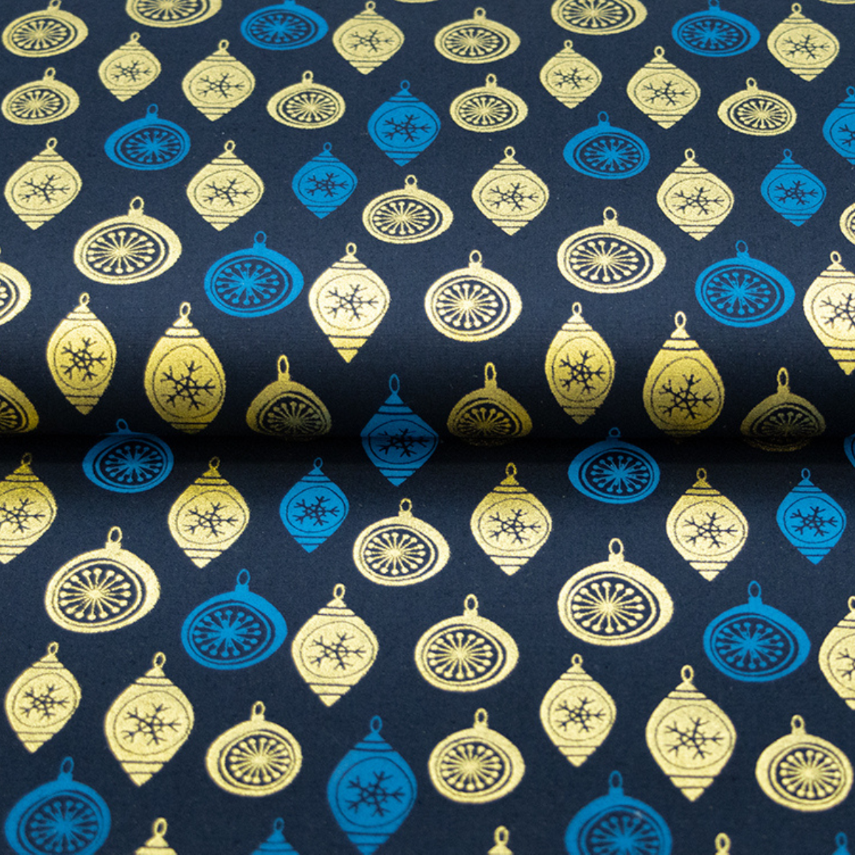 Webware Baumwolle Popeline mit Foliendruck - Weihnachtskugeln - marineblau