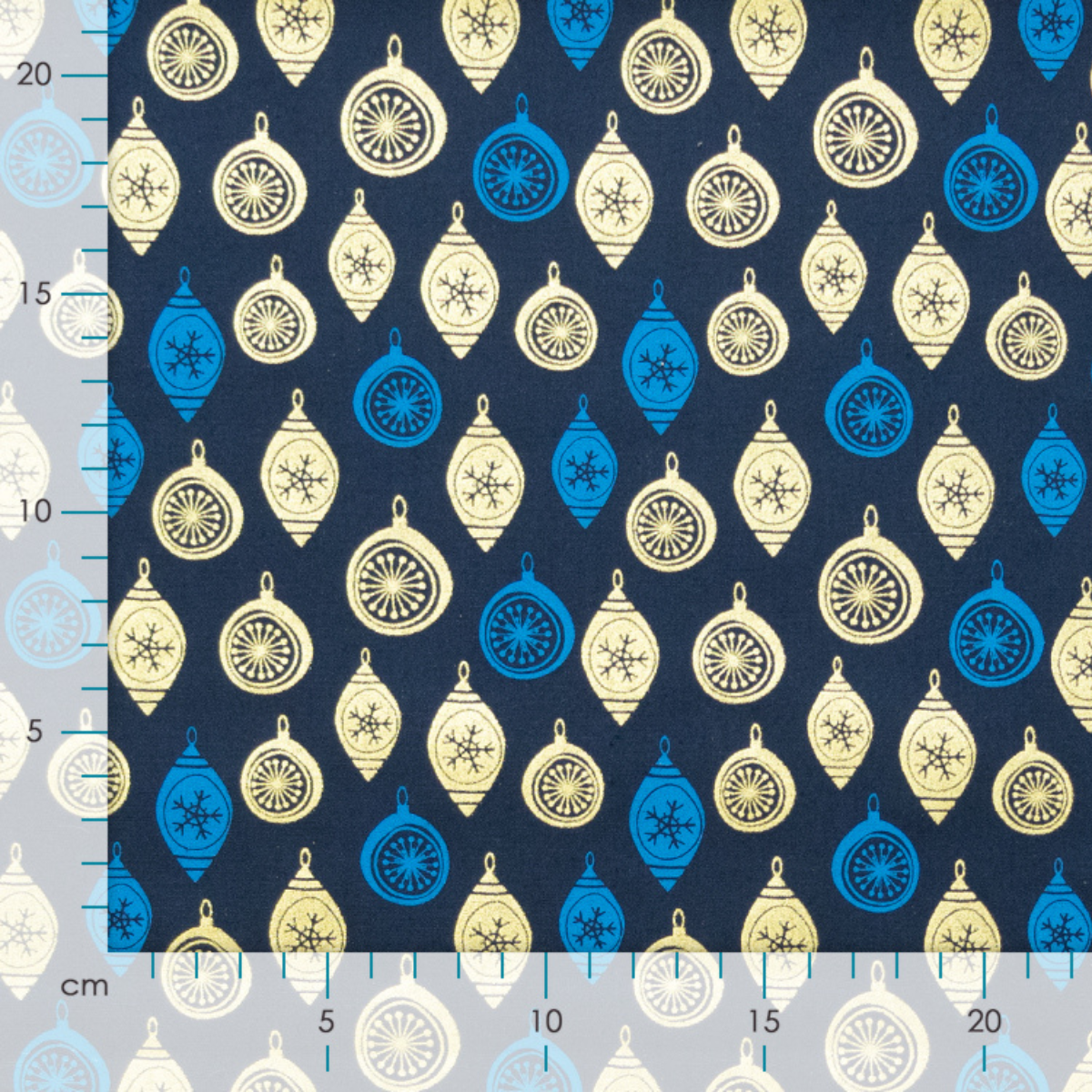 Webware Baumwolle Popeline mit Foliendruck - Weihnachtskugeln - marineblau