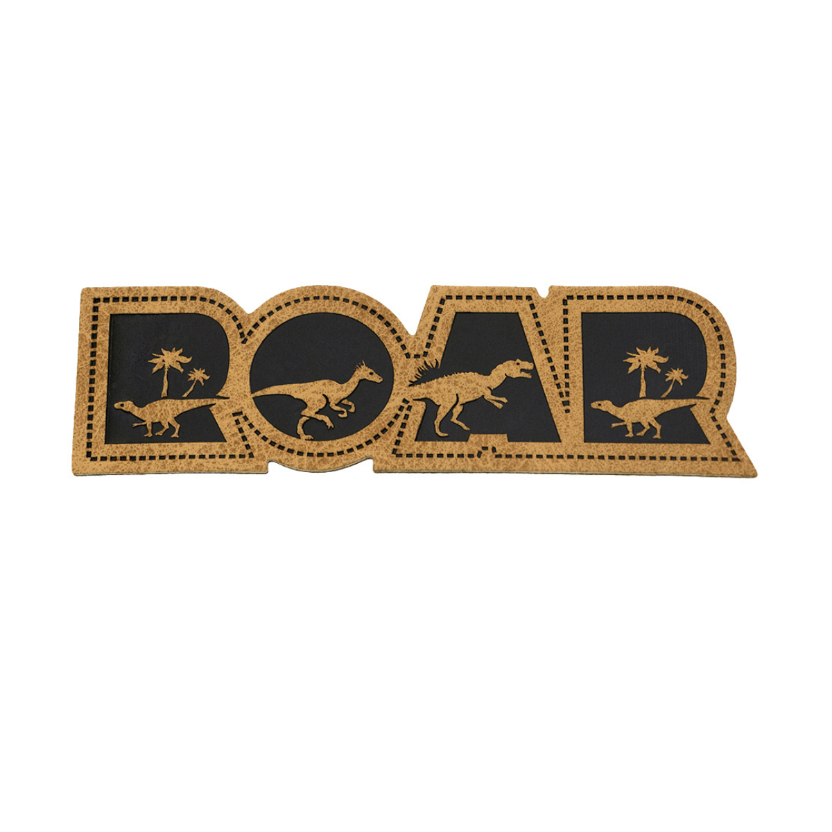 Jessy Sewing Kunstleder-Label mit aufgedruckter Nähnaht - "Roar" - braun