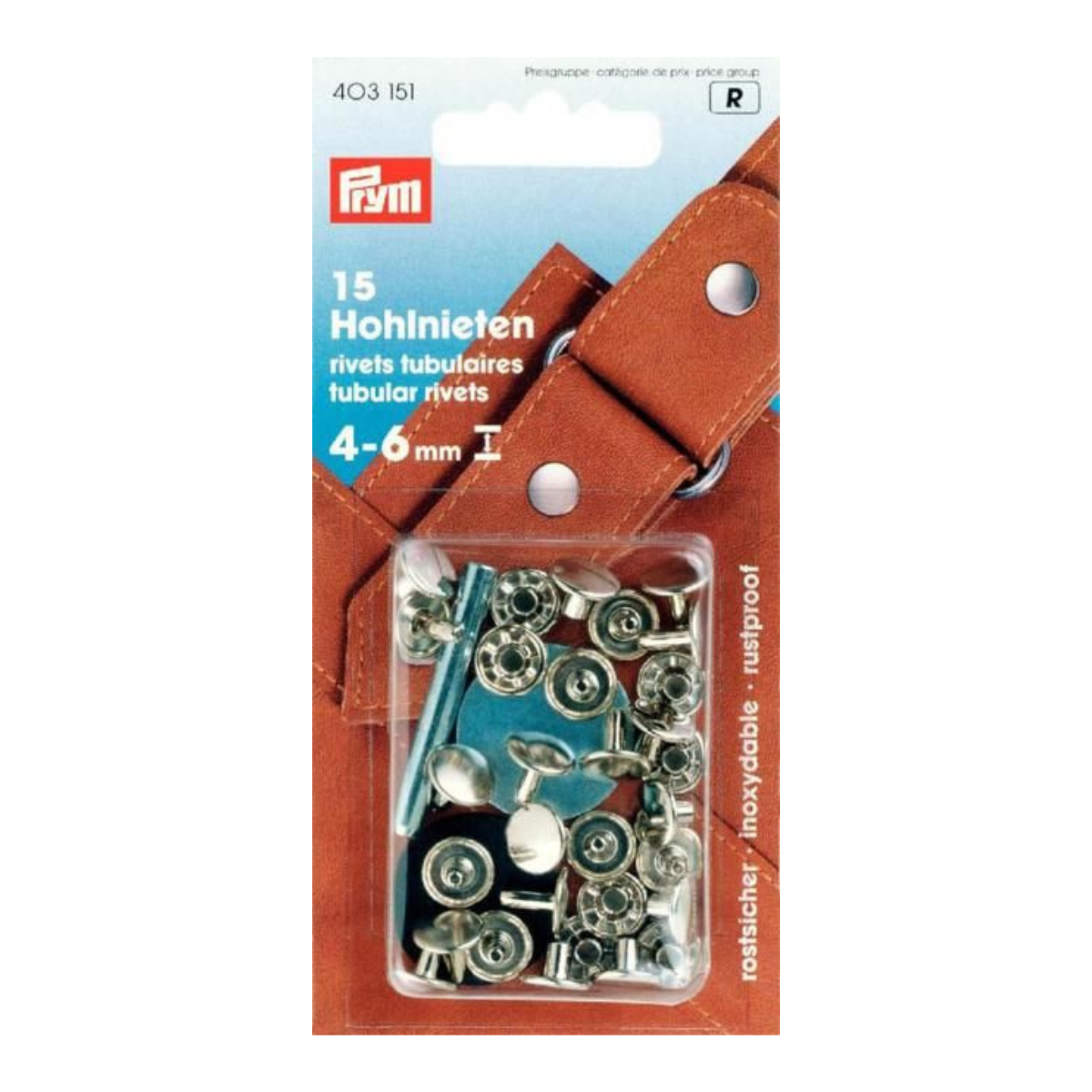 Prym 15 Hohlnieten Klemmber 9mm 4-6mm - silber