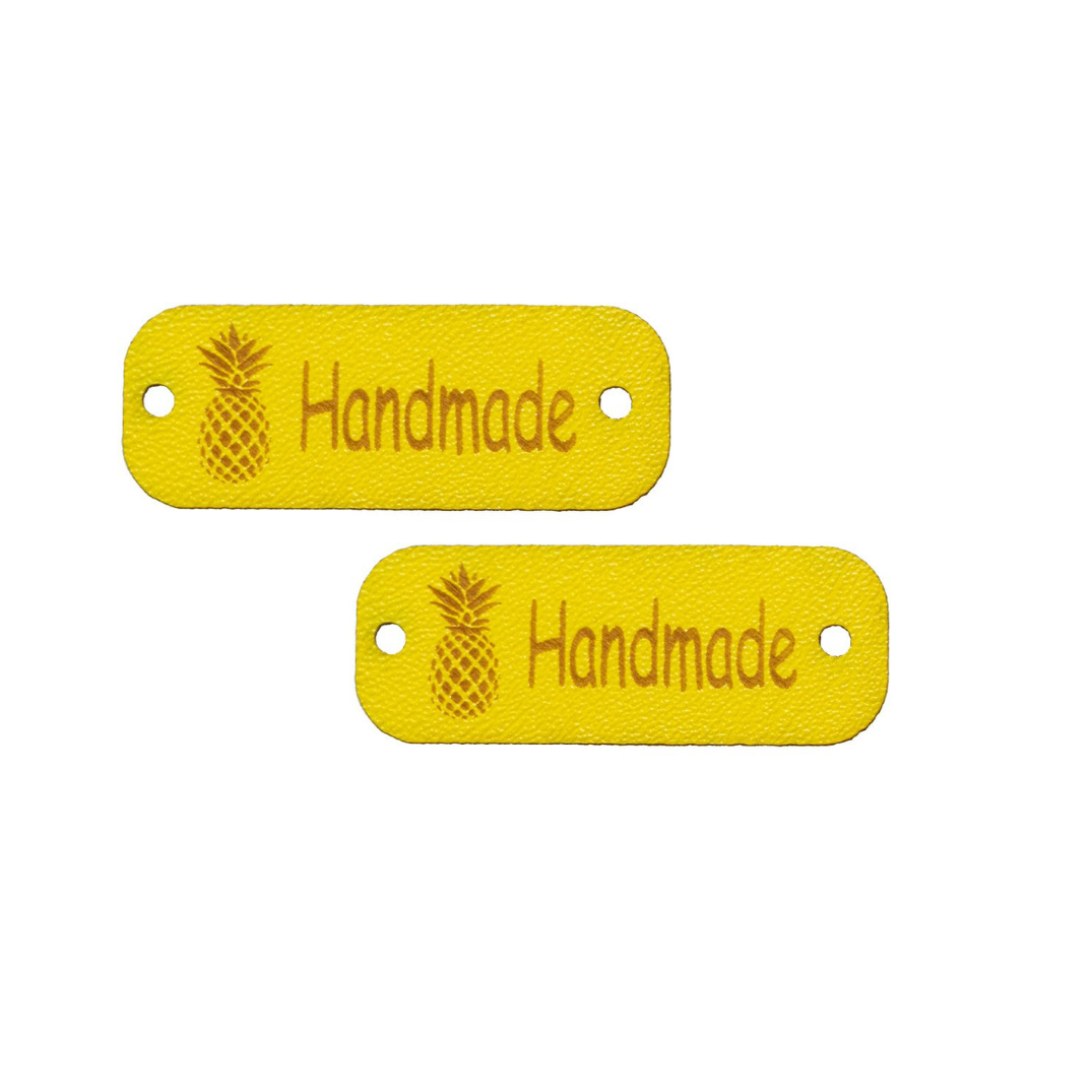 2 Applikationen / Label aus ökologischem Kunstleder - Ananas Handmade