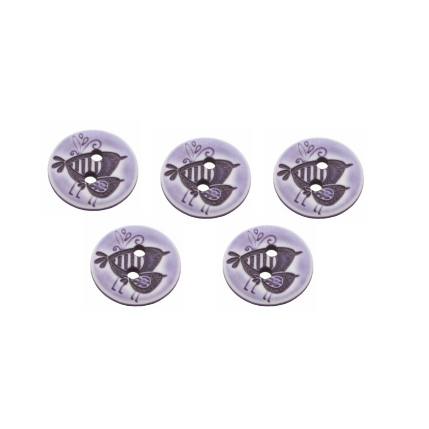 Kinderknöpfe 5 Stück/15 mm - Vögel  - lila