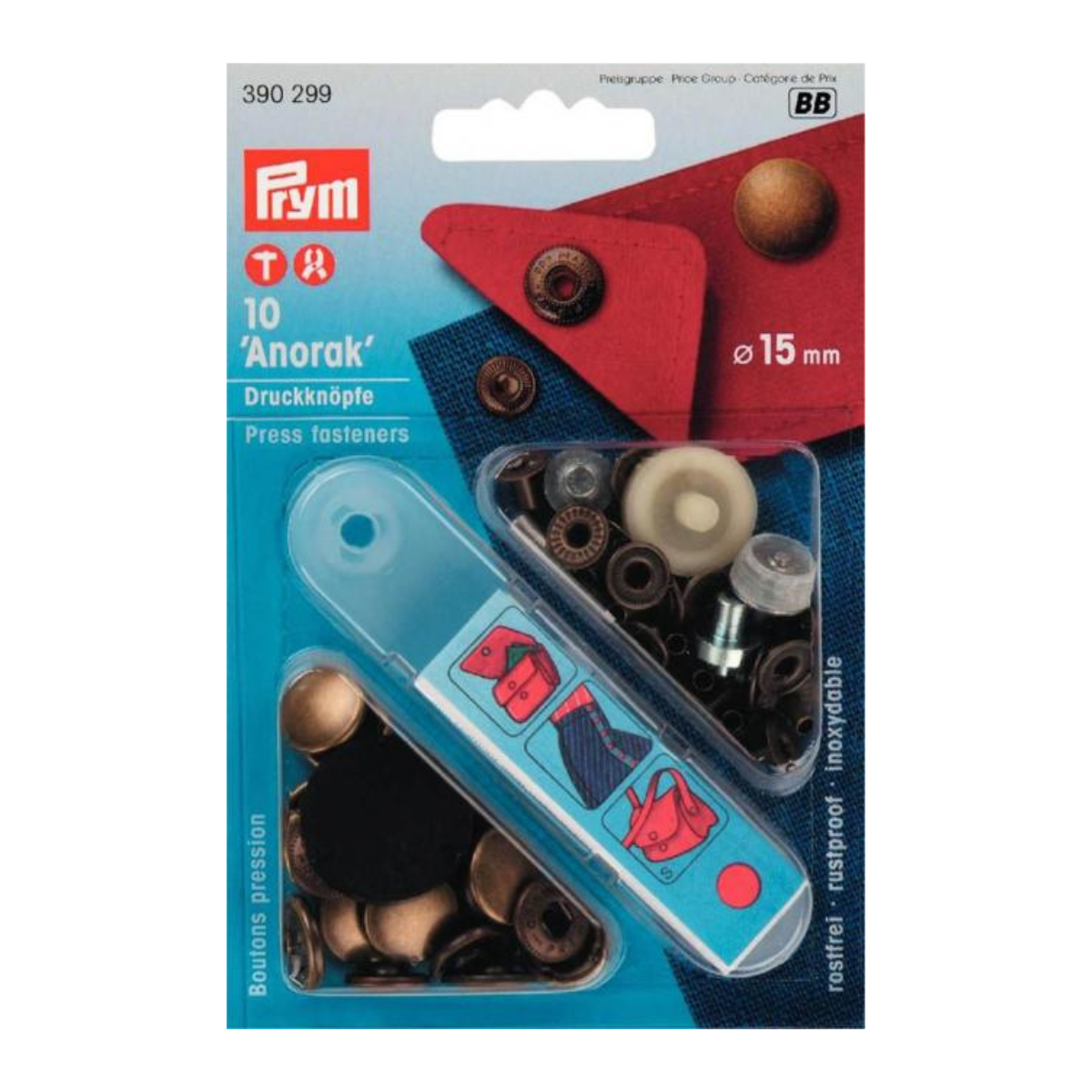 Prym 10 Druckknöpfe Anorak 15mm - messing
