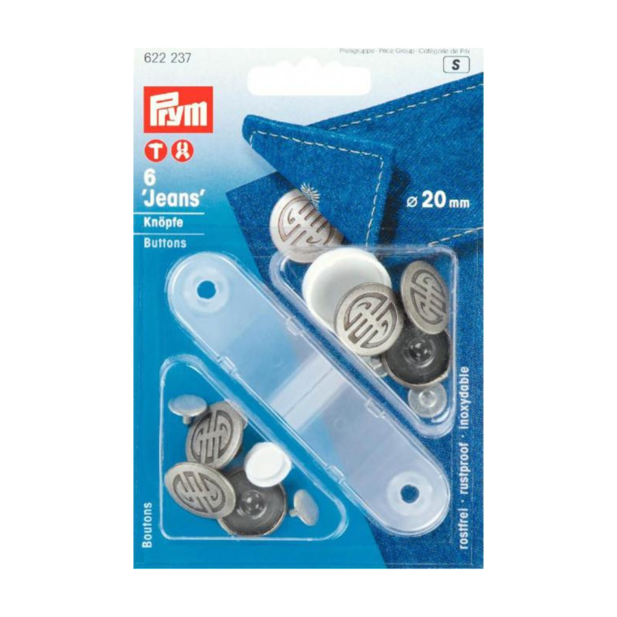 Prym 6 NF-Jeans-Knöpfe 20mm - silber
