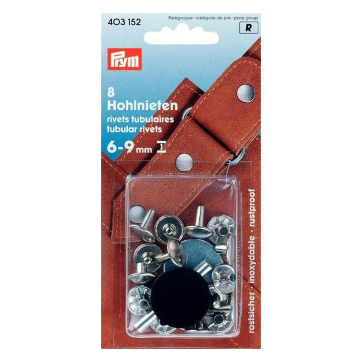 Prym 8 Hohlnieten 9mm 6-9mm Klemmber - silber
