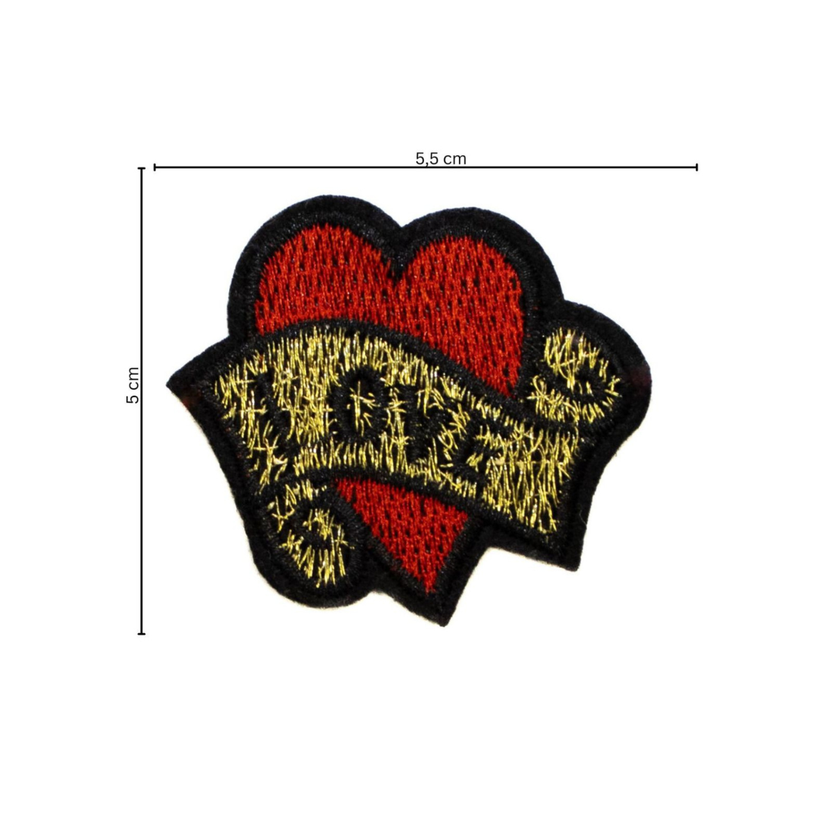 Stick-Applikation zum Aufnähen ca 5,5 cm x 5,0 cm - Love Herz - rot - gold