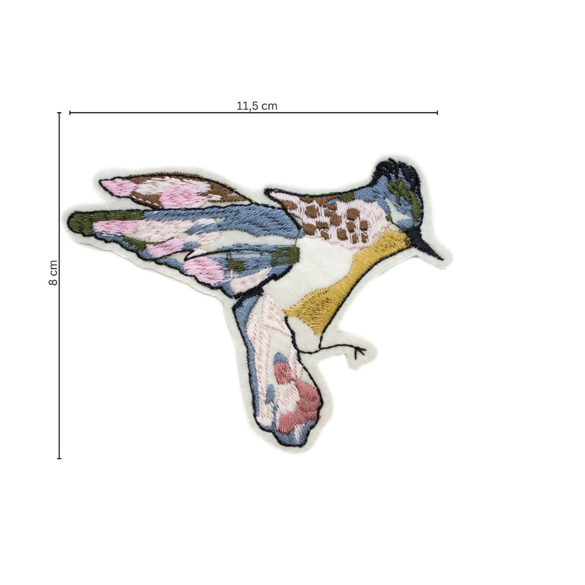 Stick-Applikation zum Aufnähen ca 11,5 cm x 8 cm - Vogel - blau - rosa