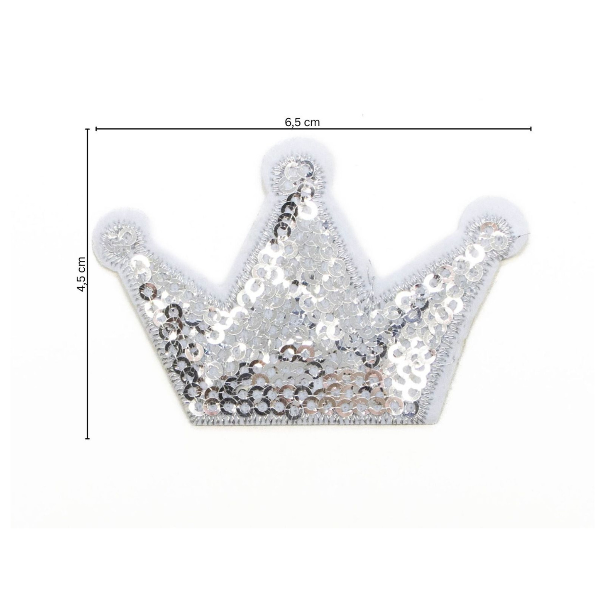 Stick-Applikation zum Aufbügeln ca 6,5 cm x 4,5 cm - Krone mit Pailetten - silber