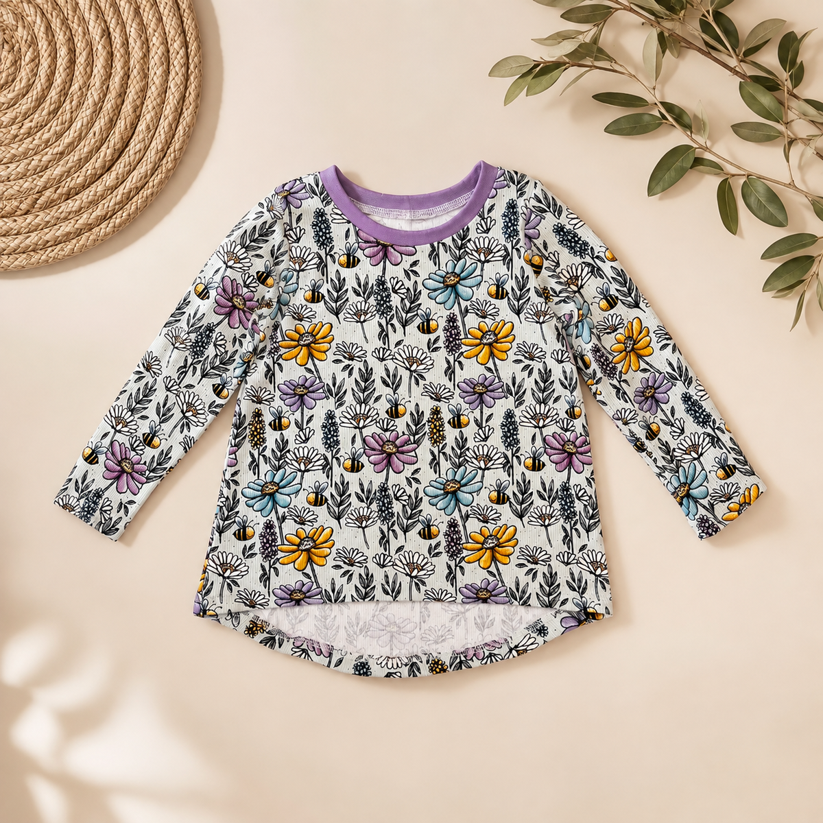 Eigenproduktion Ripp-Jersey Blumenwiese Katzengold-Design - Pastellmint
