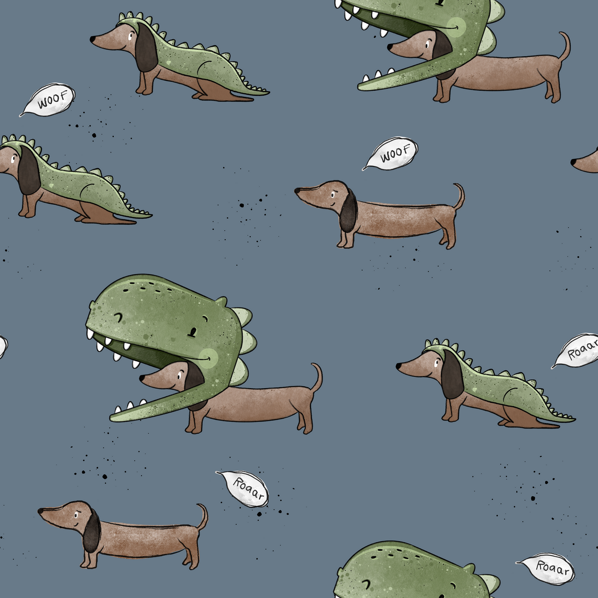 Eigenproduktion French Terry - DackelRex Katzengold-Design - blaugrau