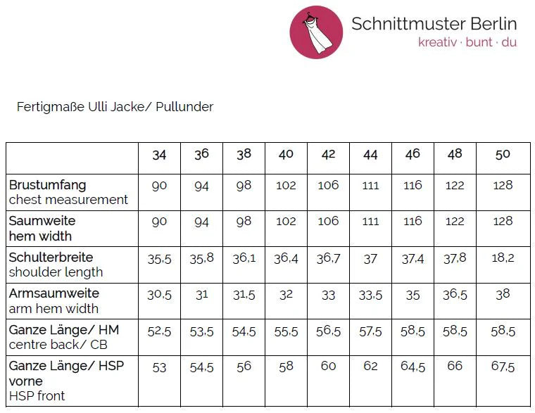 Papierschnittmuster Strickjacke/Pullunder Uli