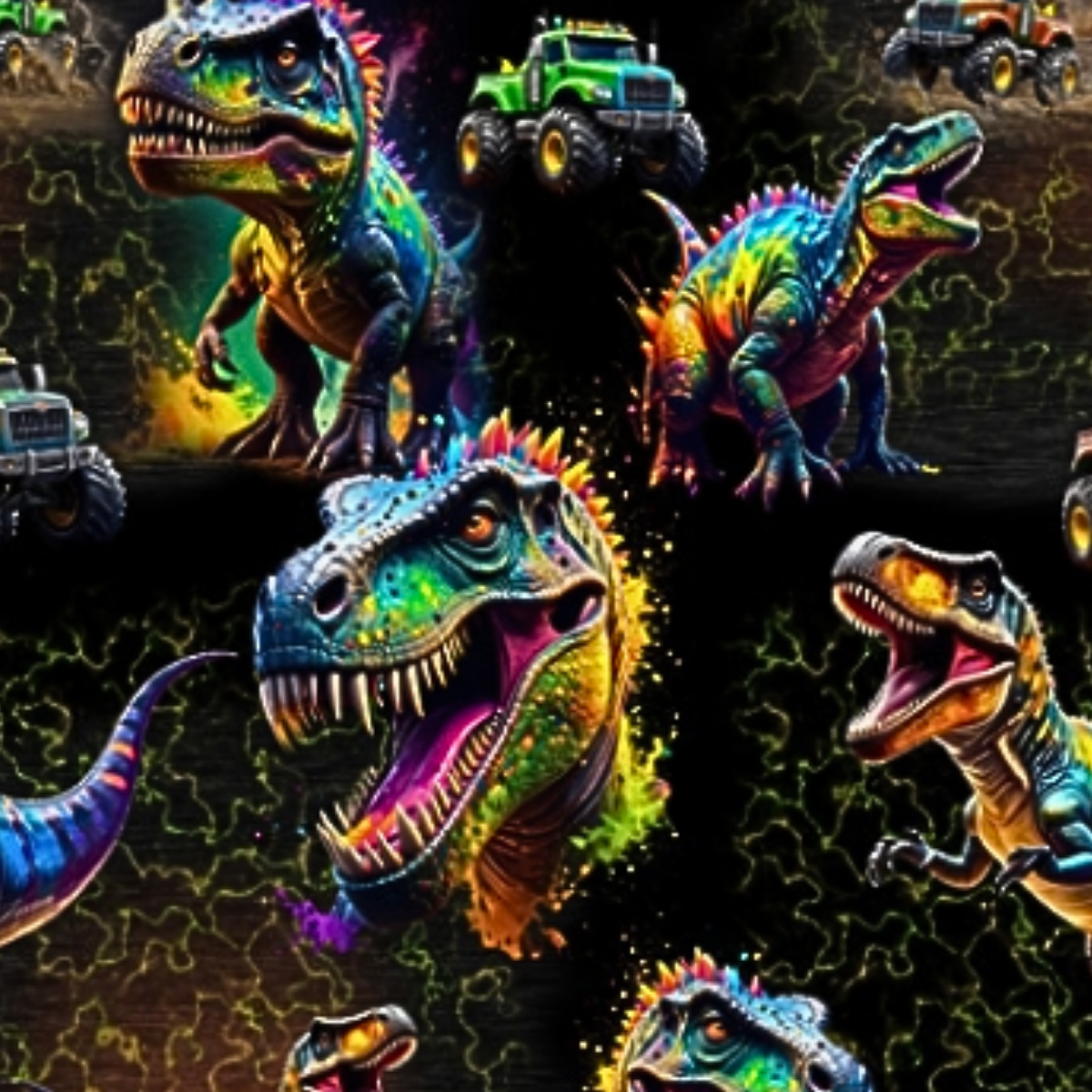 French Terry Stoff - "Elektrische Dinos" ⚡🦖