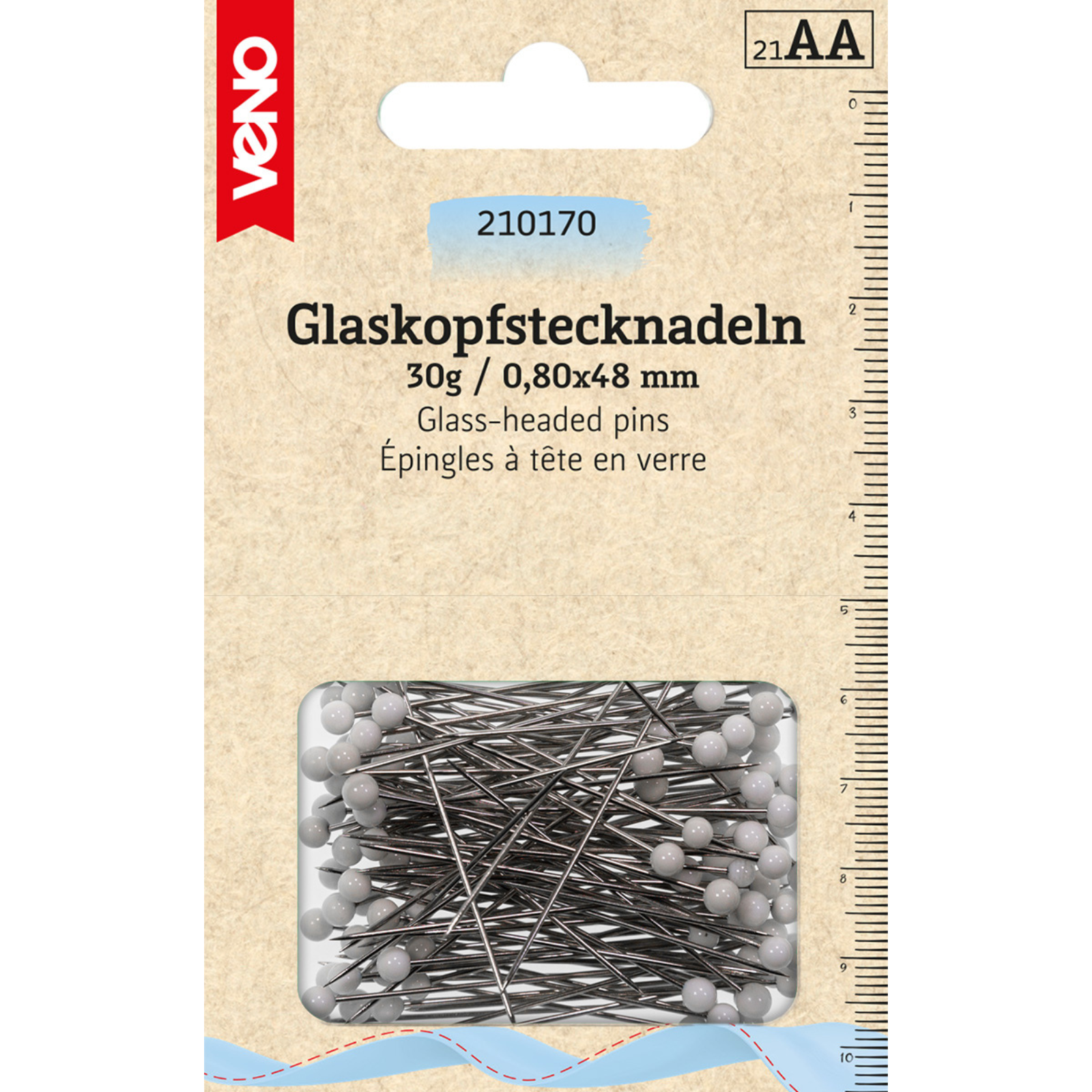 Glaskopfstecknadeln 0,80 x 48 mm weiß 30 g