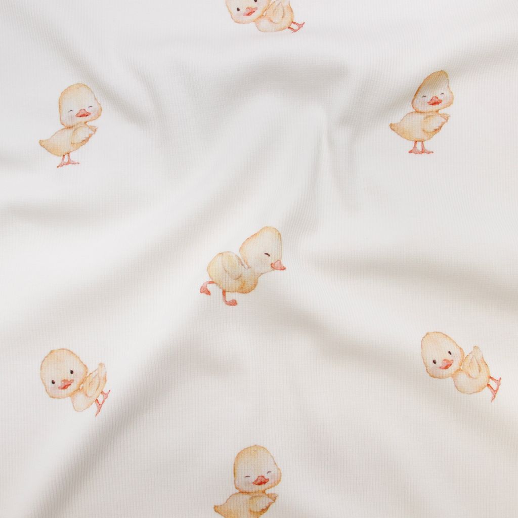 🐥Ripp-Jersey Stoff Digitaldruck - kleine Enten- wollweiß
