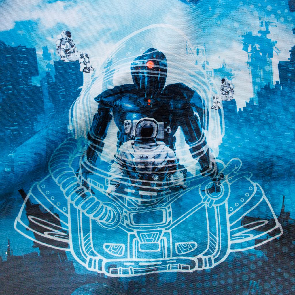 Canvas Taschen- & Rucksackpanel„Astronaut & Roboter“ – Digitaldruck