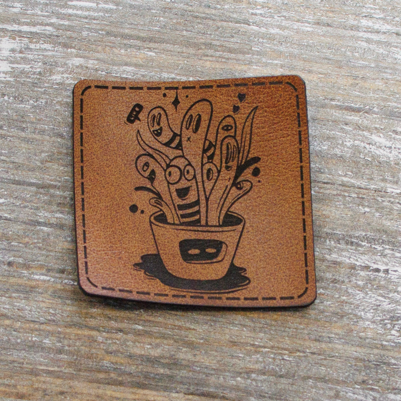 Label Kunstleder KDS - Monstertopf - Braun