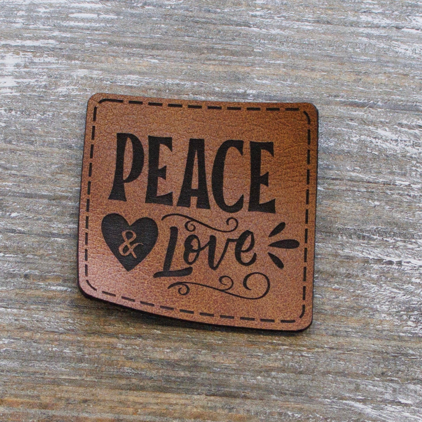 Label Kunstleder KDS - Peace & Love - Braun