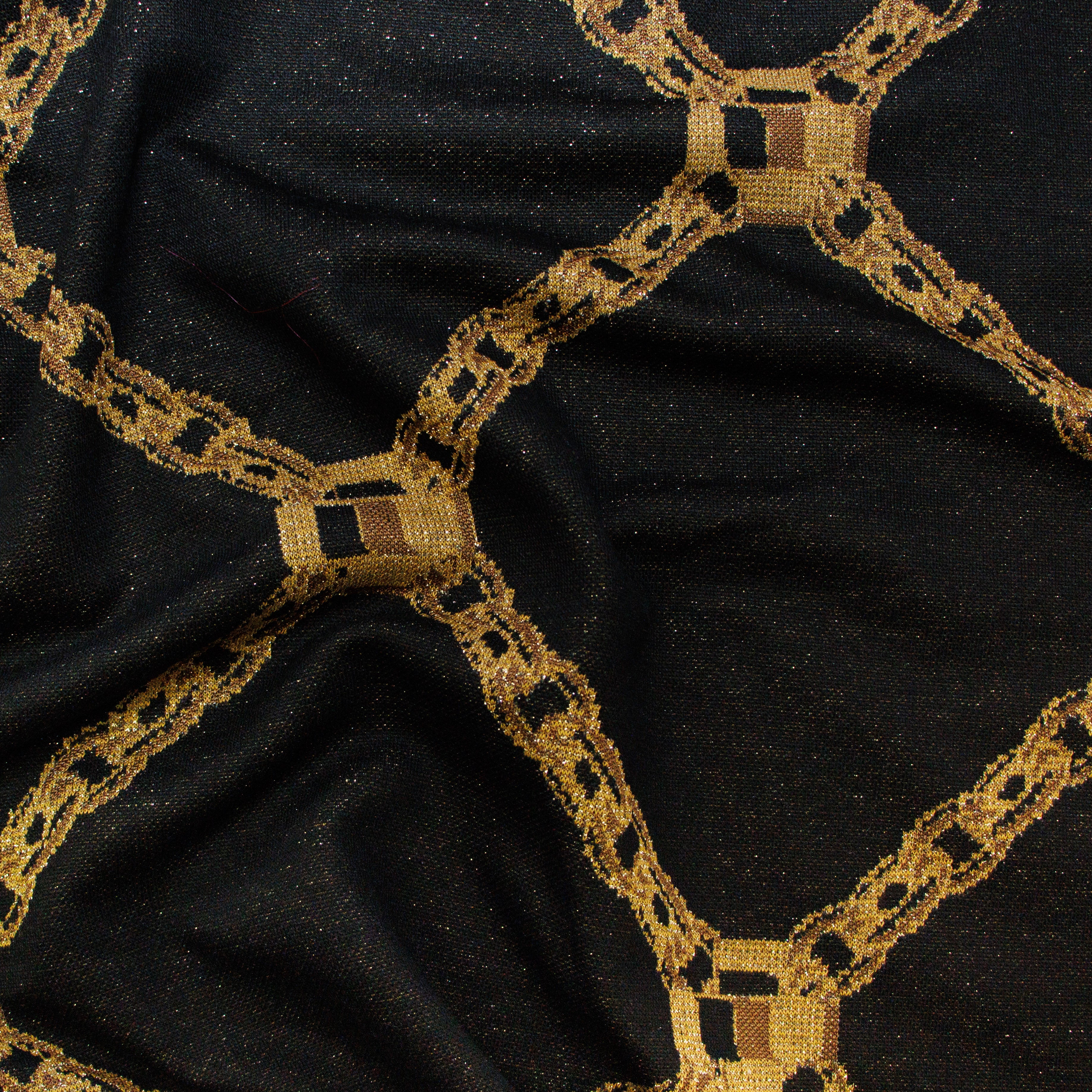 Jersey Strick mit Glitzerfäden - verschlungene Ketten - gold-braun