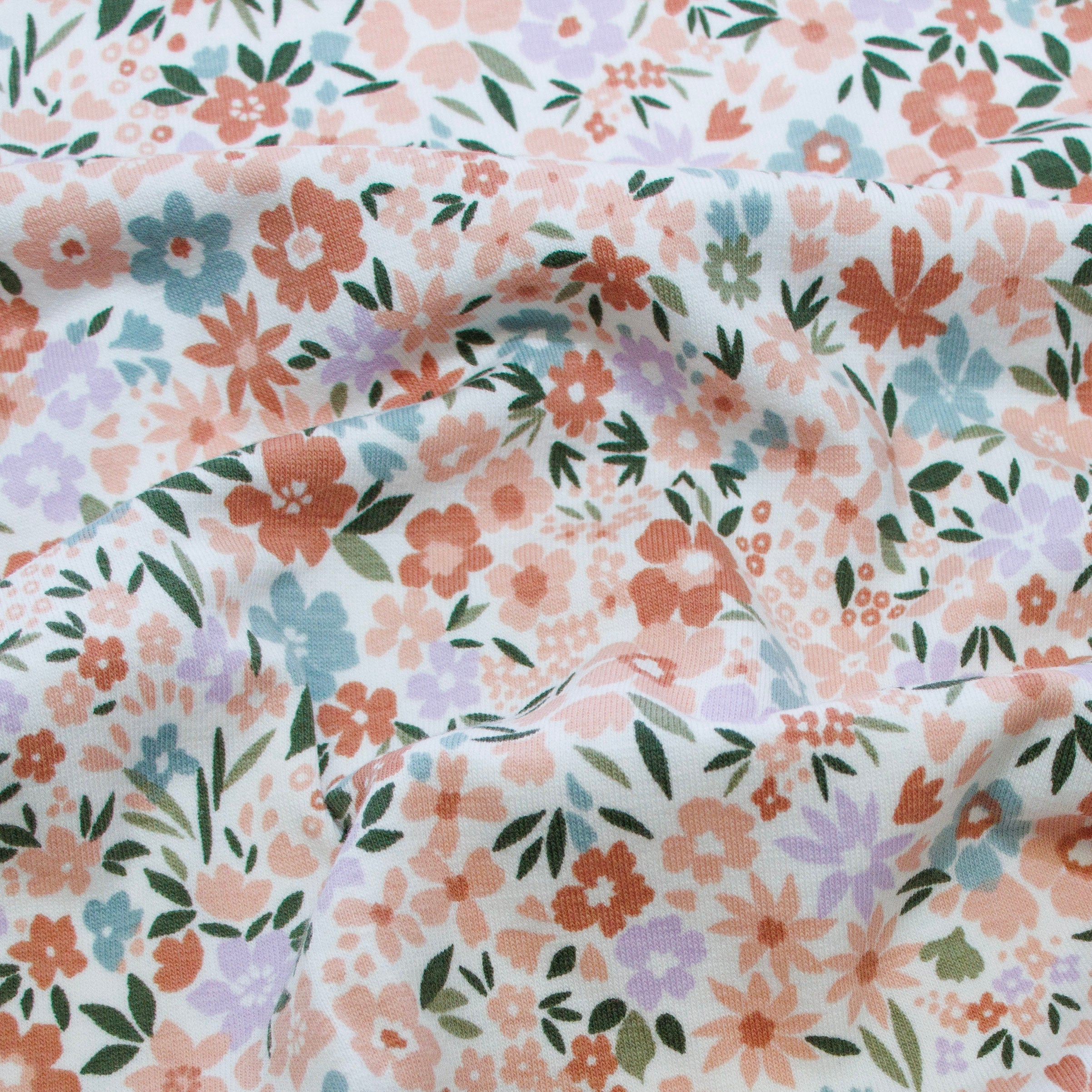 🌸Baumwolle Jersey Stoff Digitaldruck - Bunte Blumen - Wollweiß