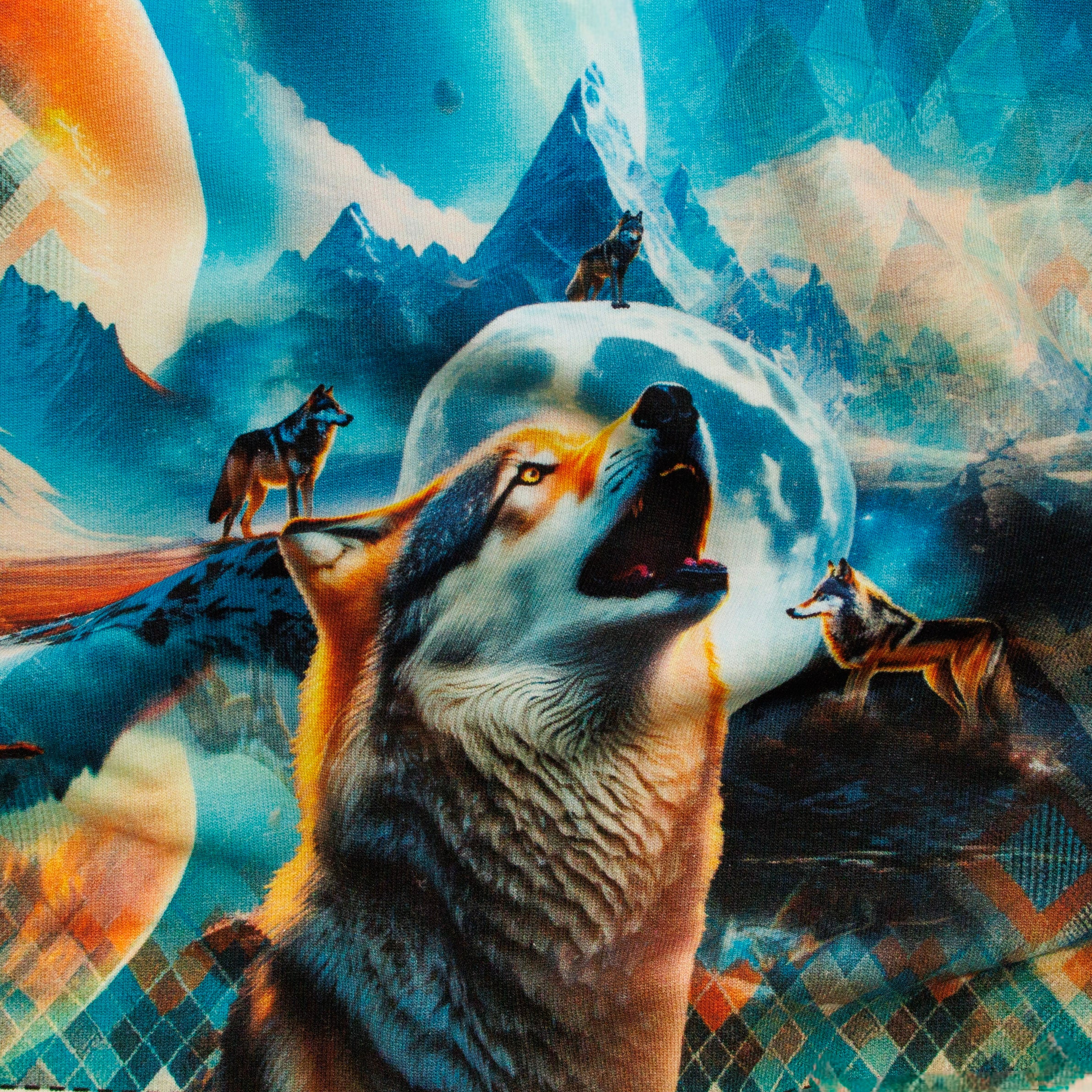 French Terry Mützen- & Loop-Panel „Wolf World“ – Digitaldruck