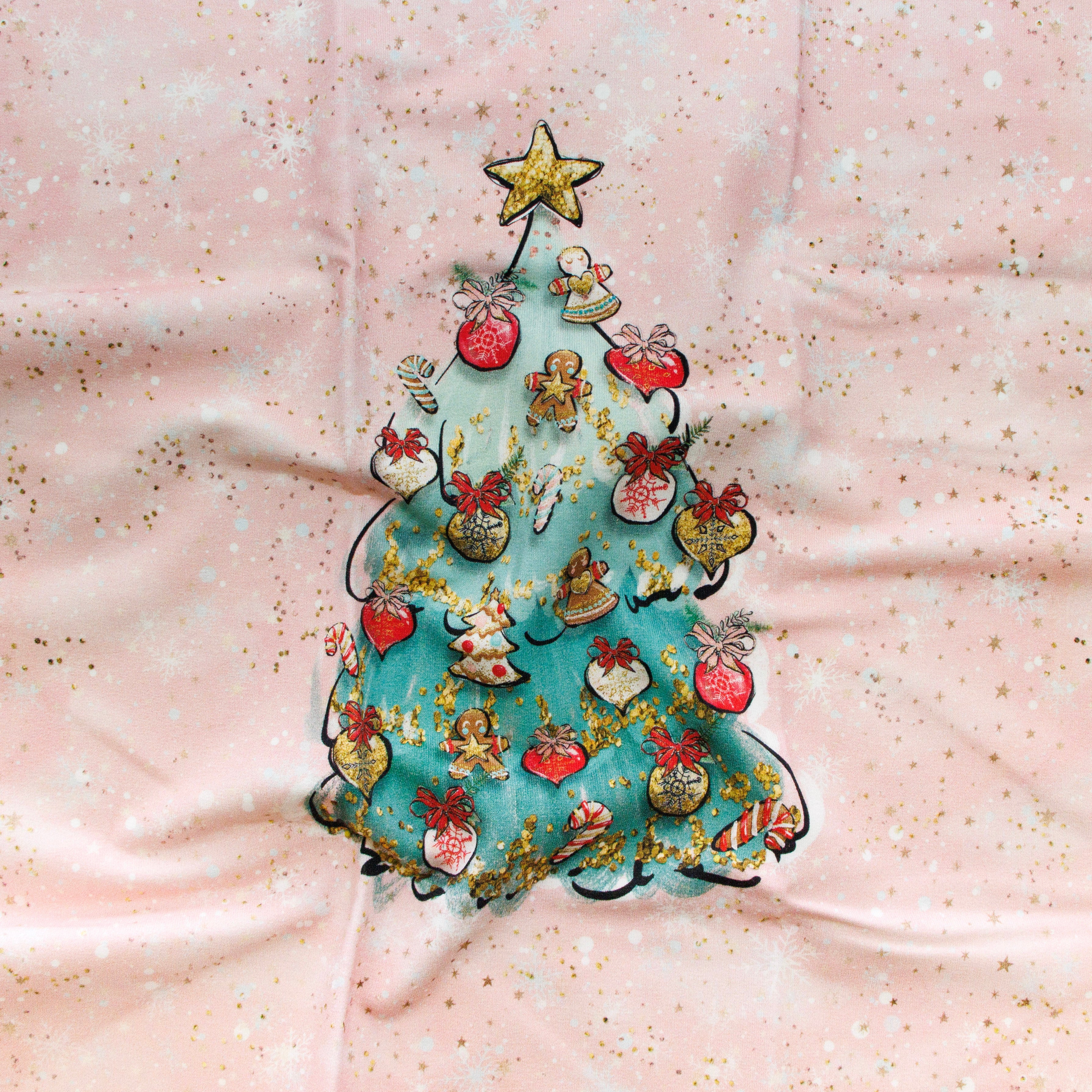 Sweat French Terry PANEL ca 40 cm x 53 cm - Weihnachtsbaum - rosa