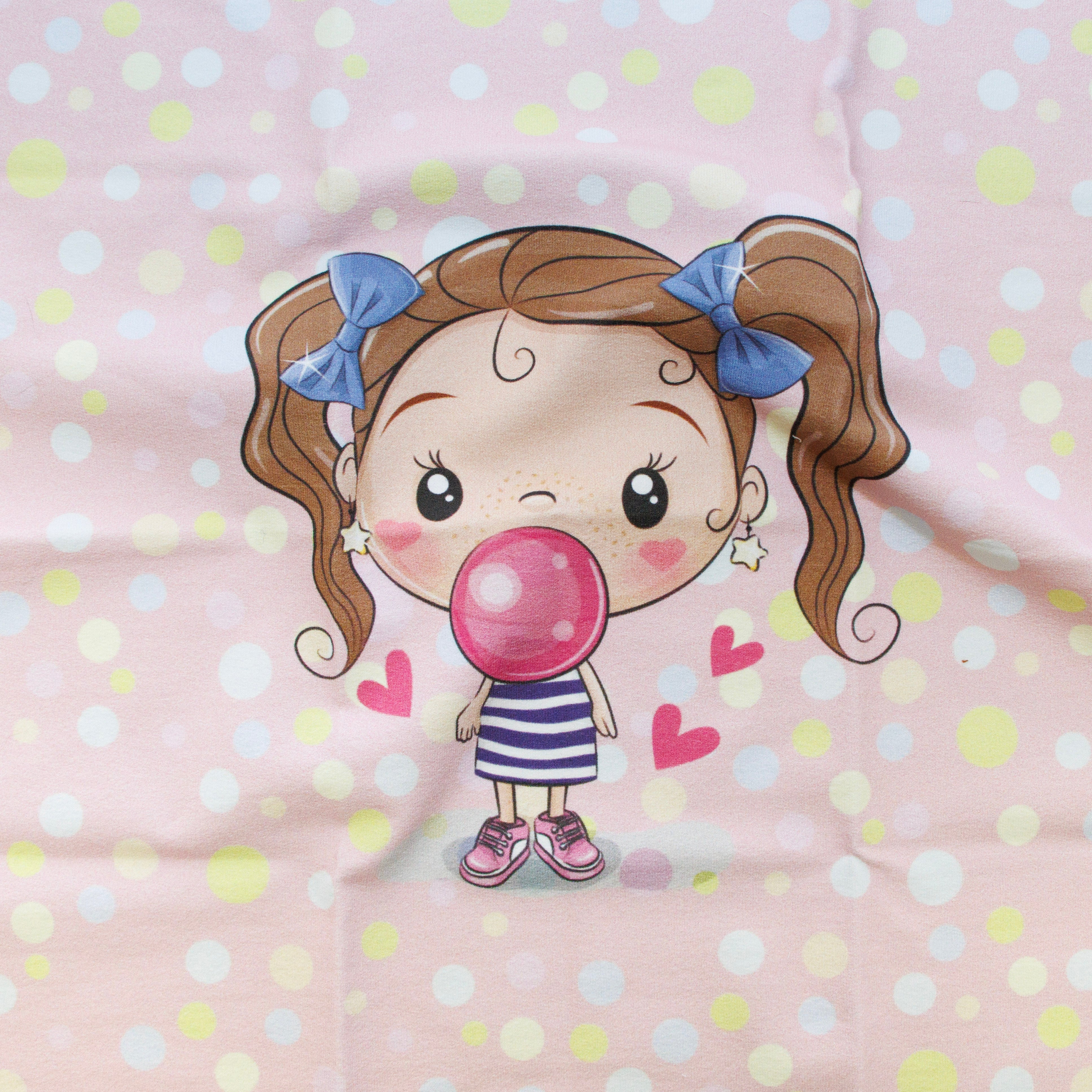 Sweat French Terry PANEL ca 40 cm x 53 cm - Süßes Mädchen - Rosa