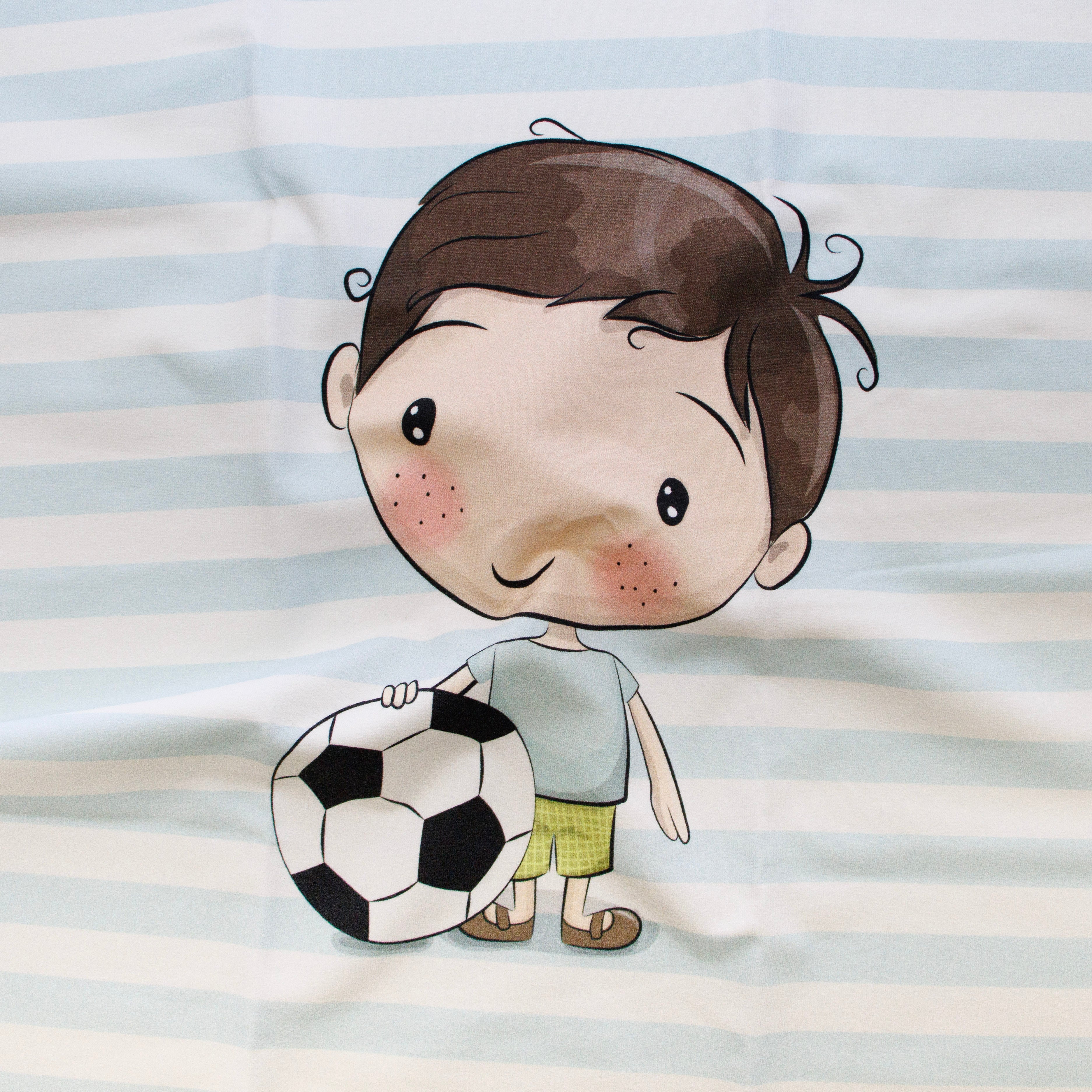 Sweat French Terry PANEL ca 40 cm x 53 cm - Kleiner Junge mit Fußball - Hellblau