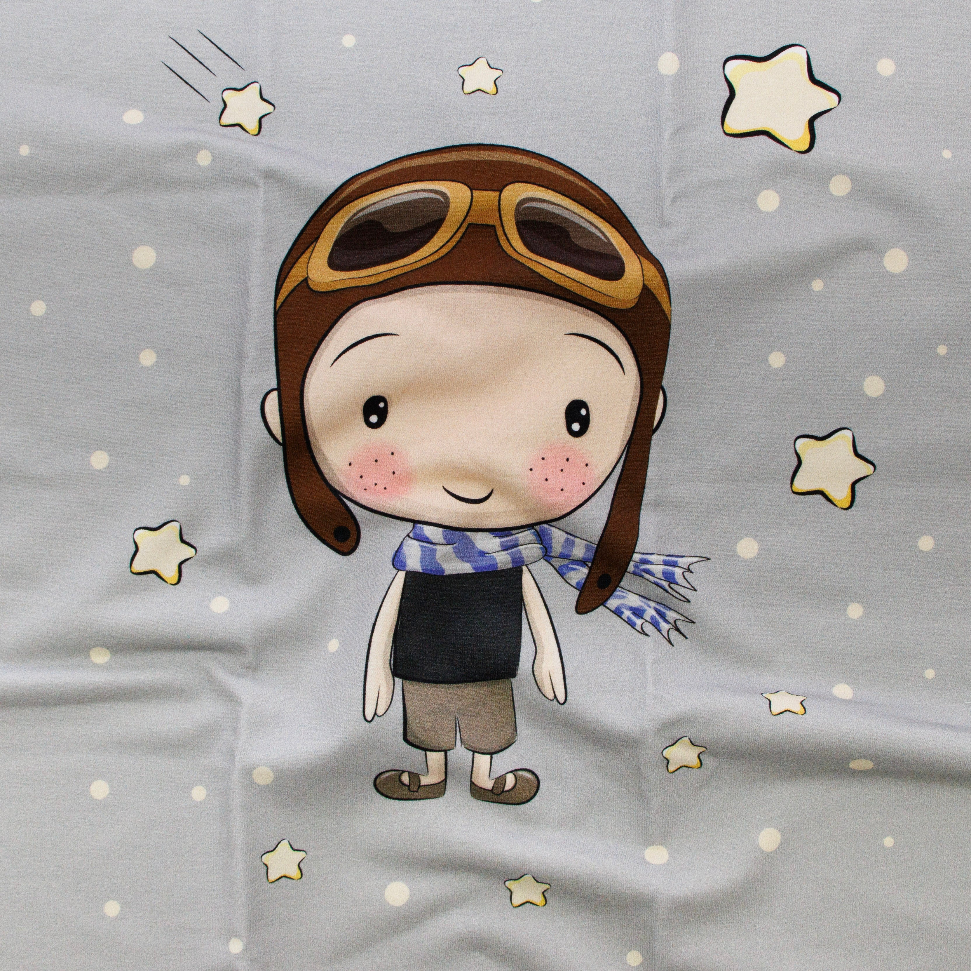 Sweat French Terry PANEL ca 40 cm x 53 cm - Kleiner Junge mit Sternen - grau