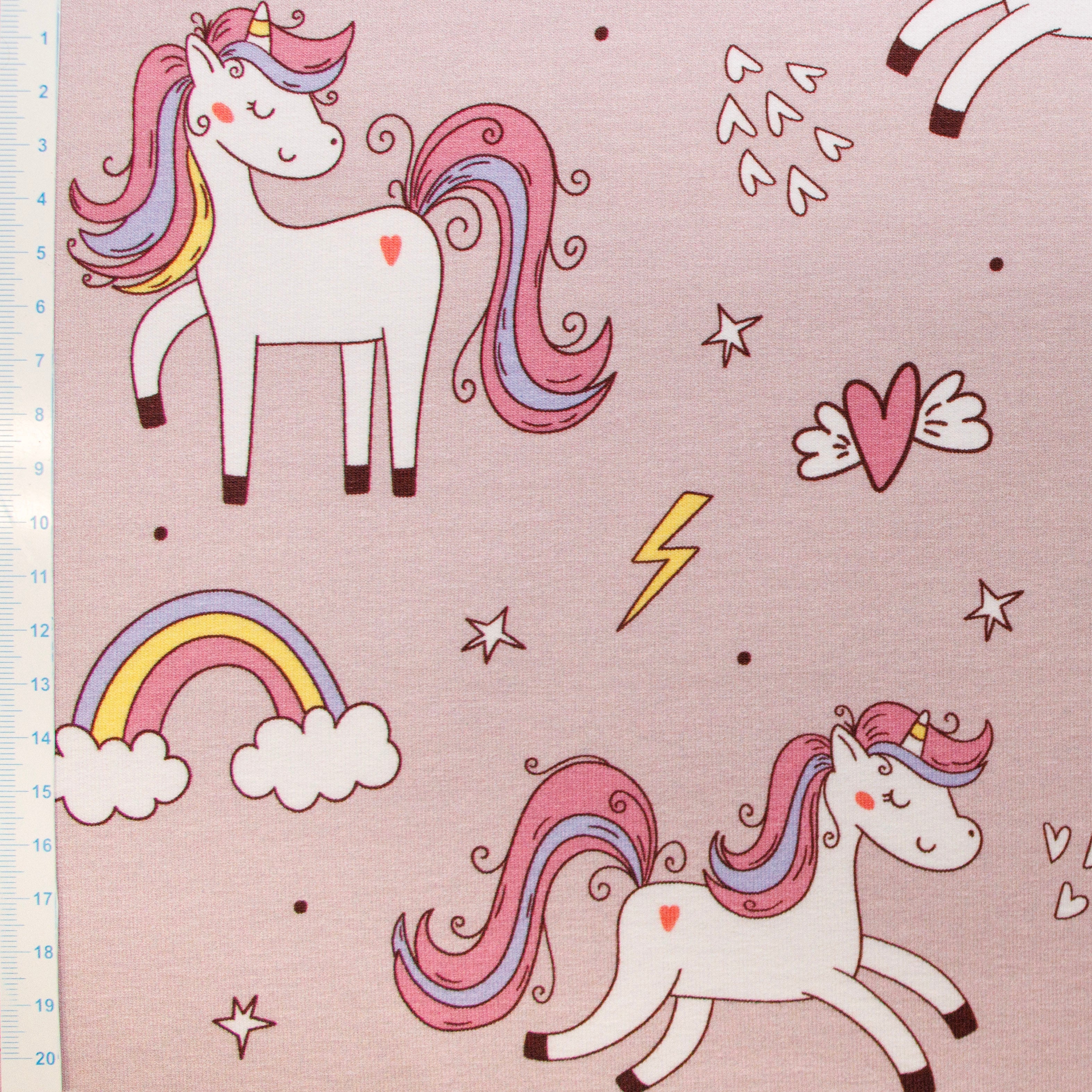 French Terry Digitaldruck - Einhörner - altrosa