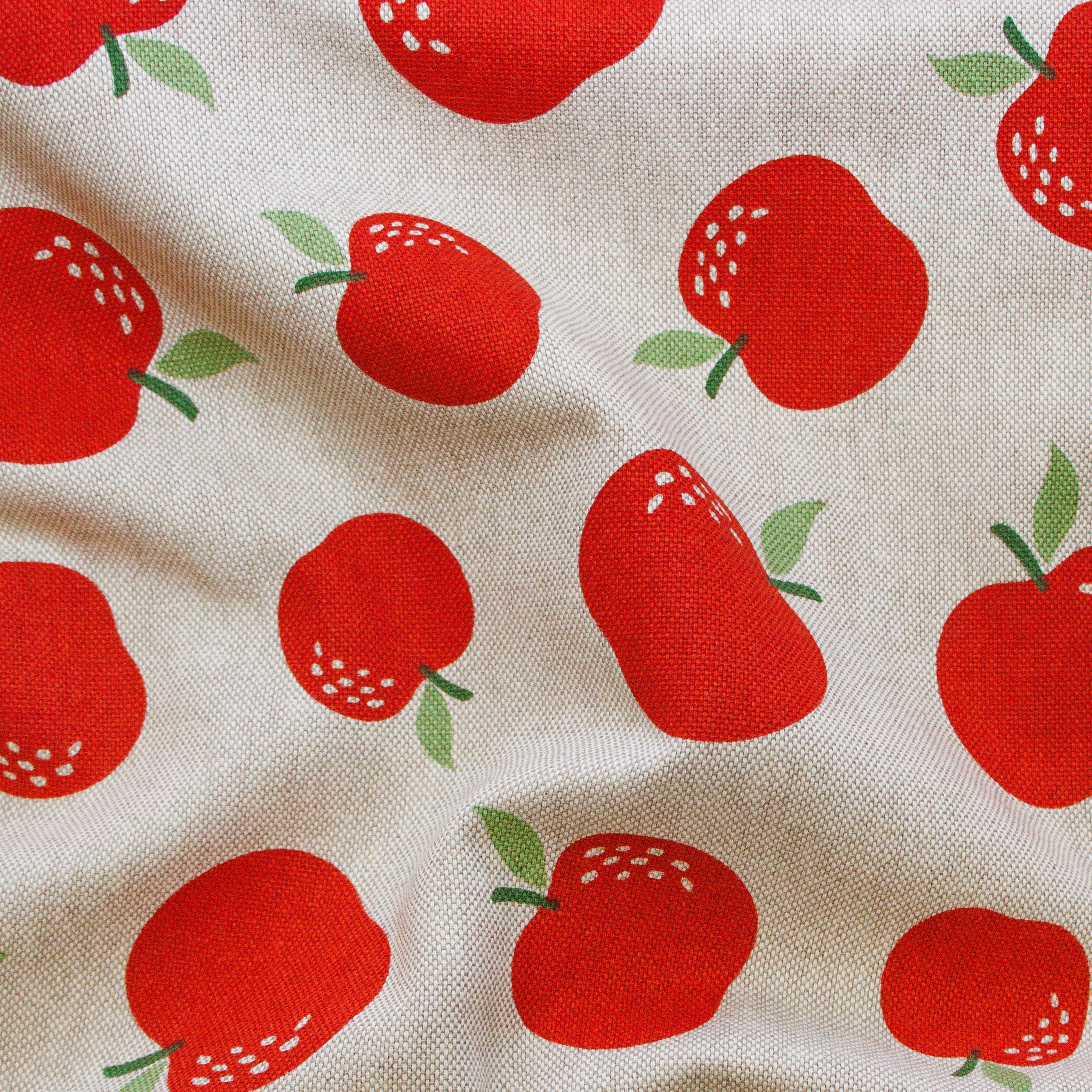 Dekostoff Half-Panama - rote Äpfel - sand