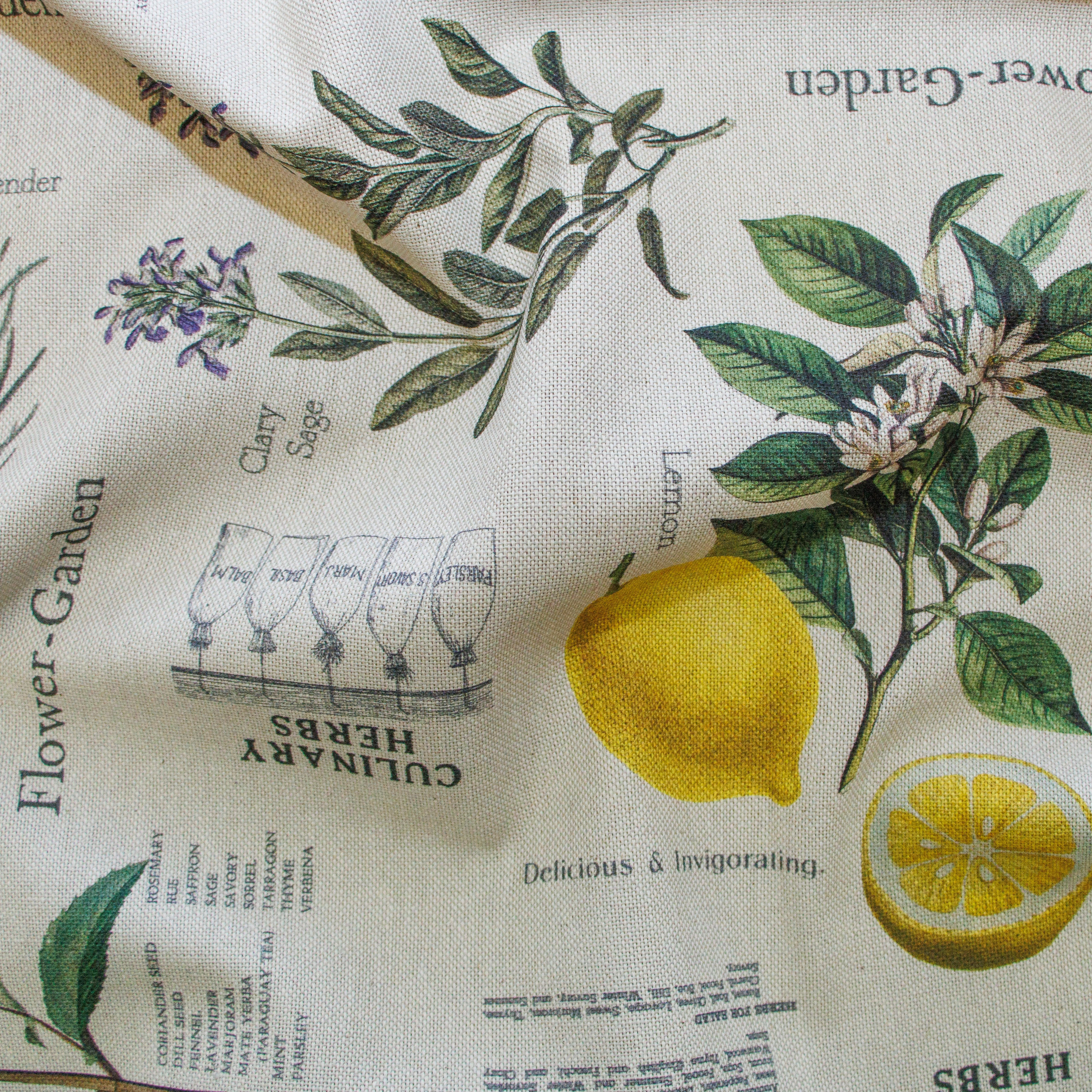 Dekostoff Half-Panama - Lavendel und Zitronen - sand