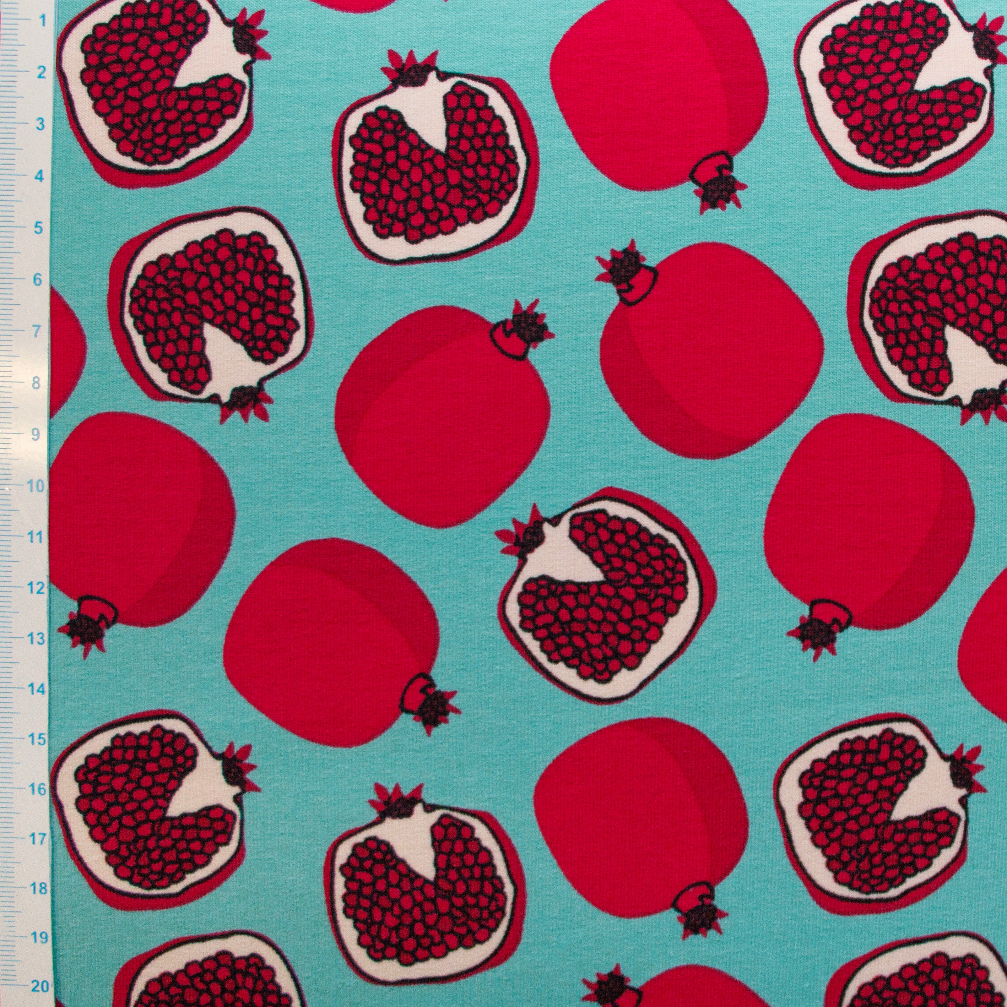 French Terry - Granatäpfel - türkis