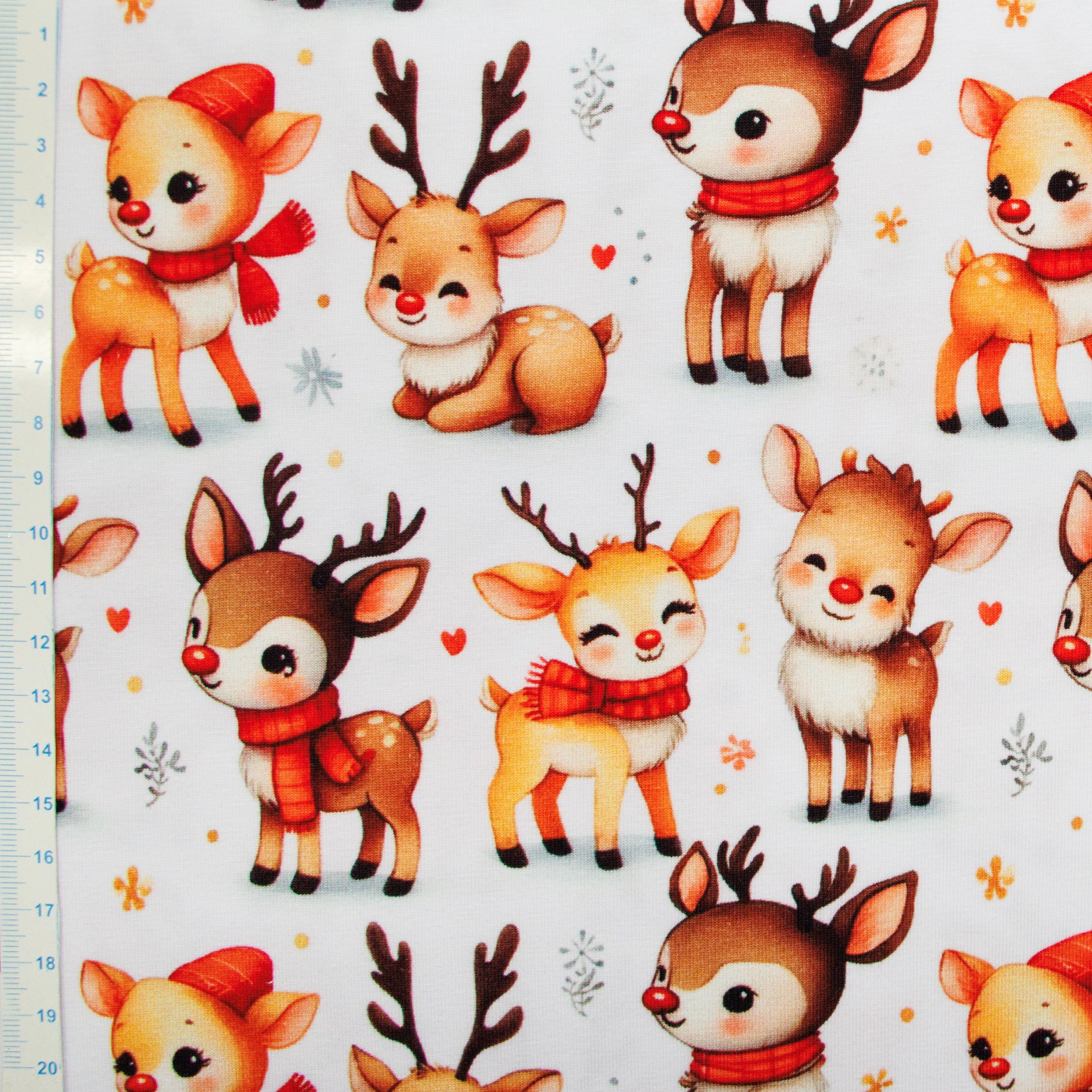 Jersey Digitaldruck - niedliche Rehe - weiß