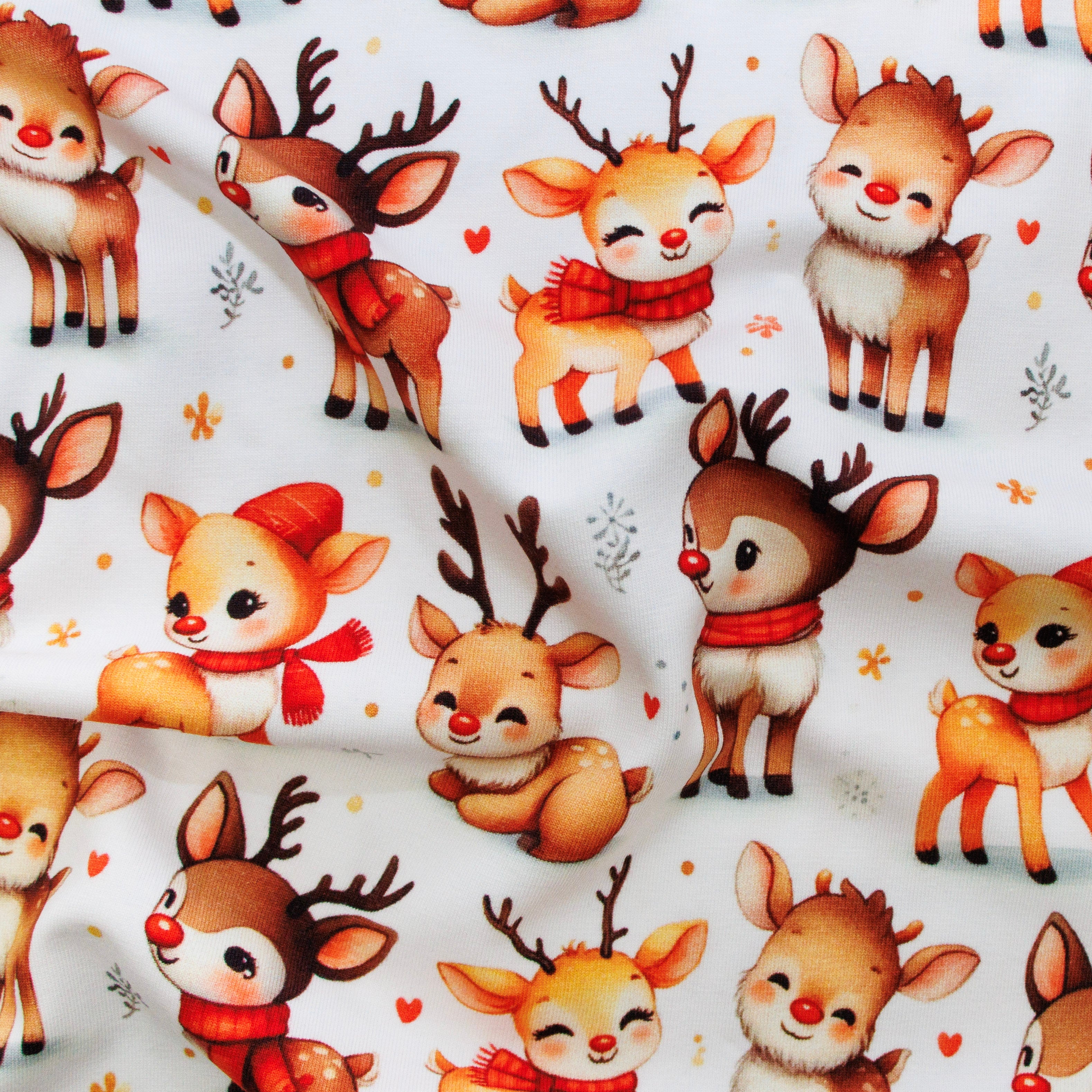 Jersey Digitaldruck - niedliche Rehe - weiß