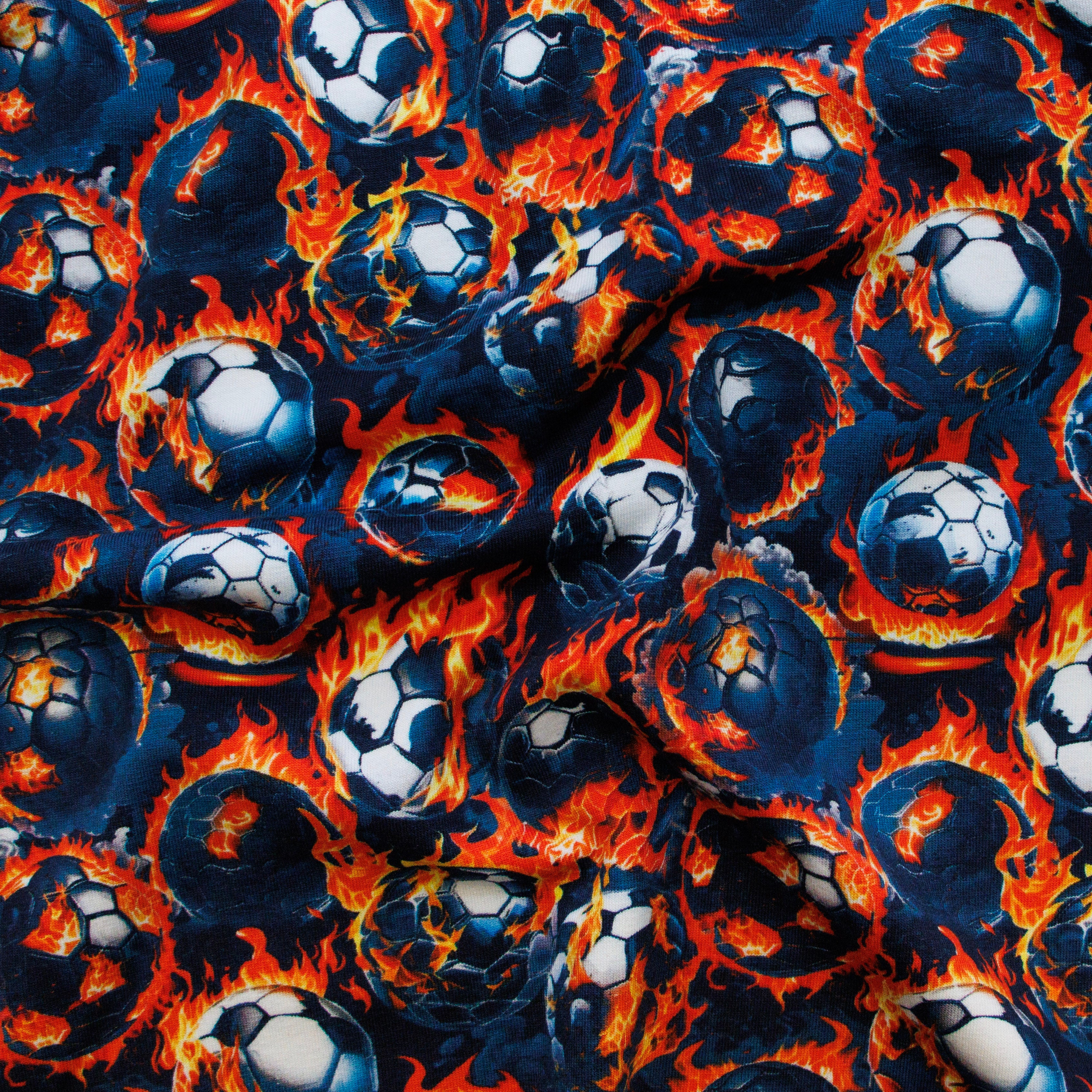 Jersey Digitaldruck - Fußbälle mit Flammen - marine