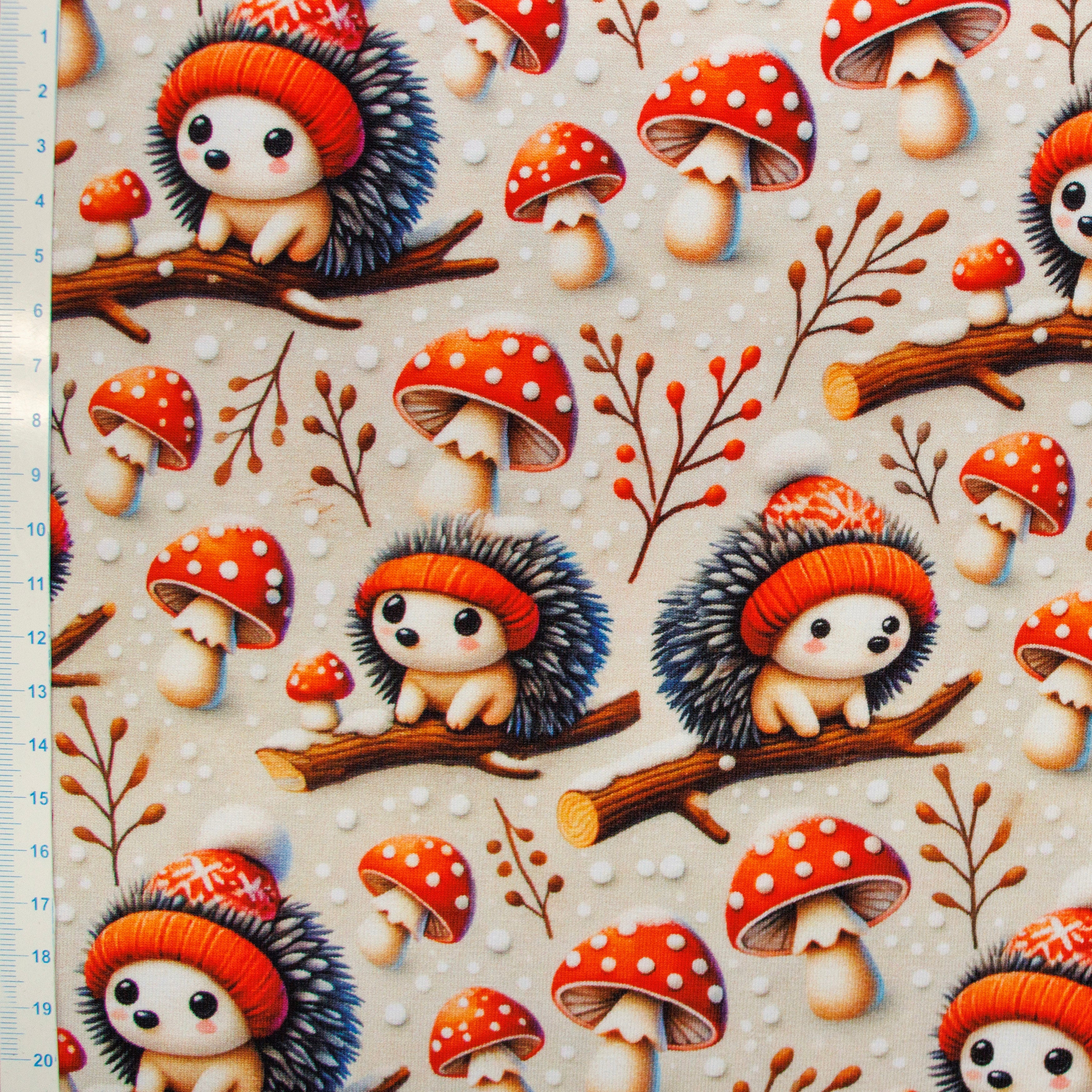 Jersey Digitaldruck - herbstliche Igel - beige