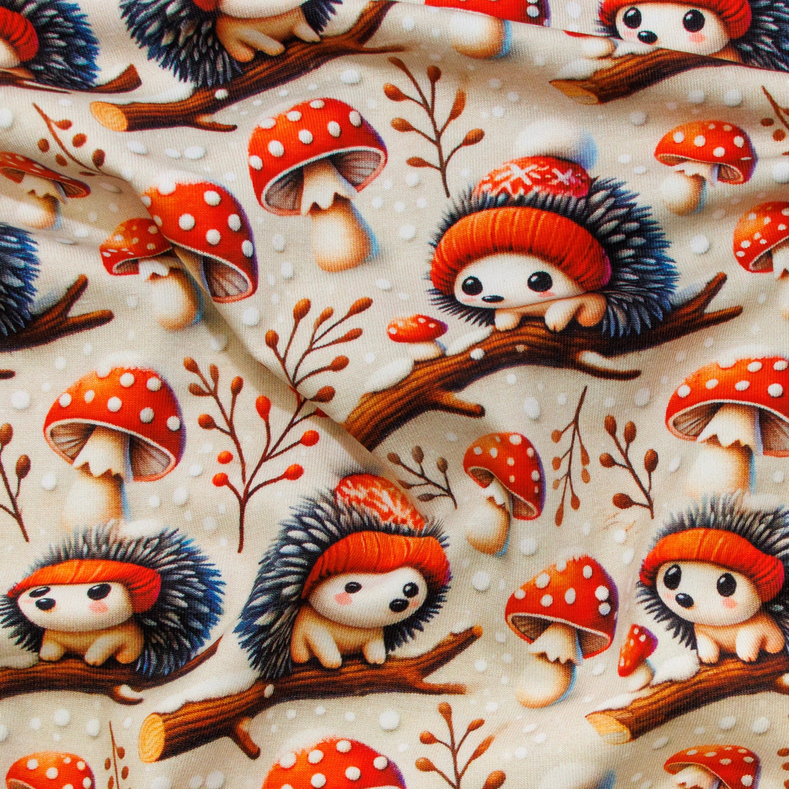 Jersey Digitaldruck - herbstliche Igel - beige