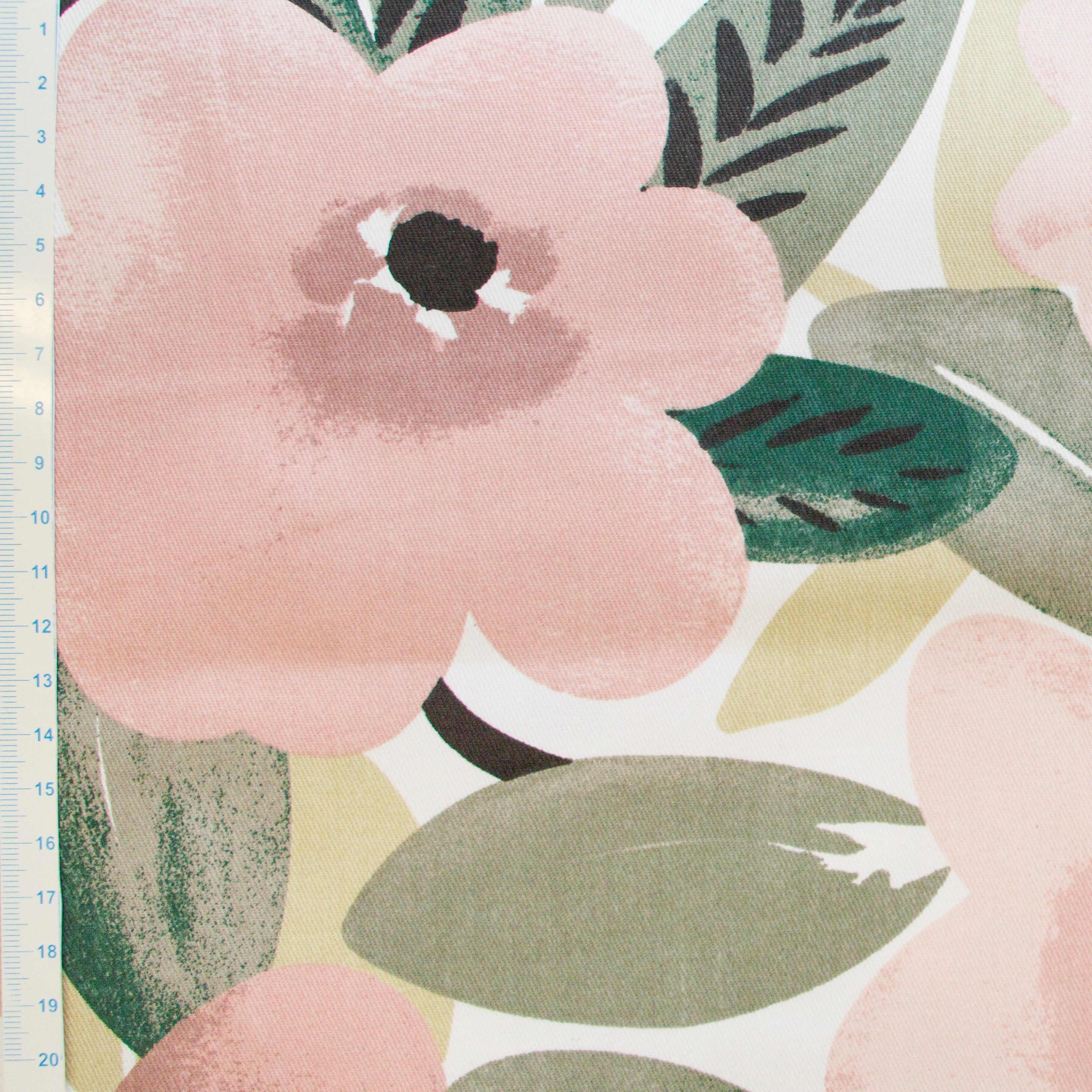 Dekostoff Half-Panama - große Blumen - weiß